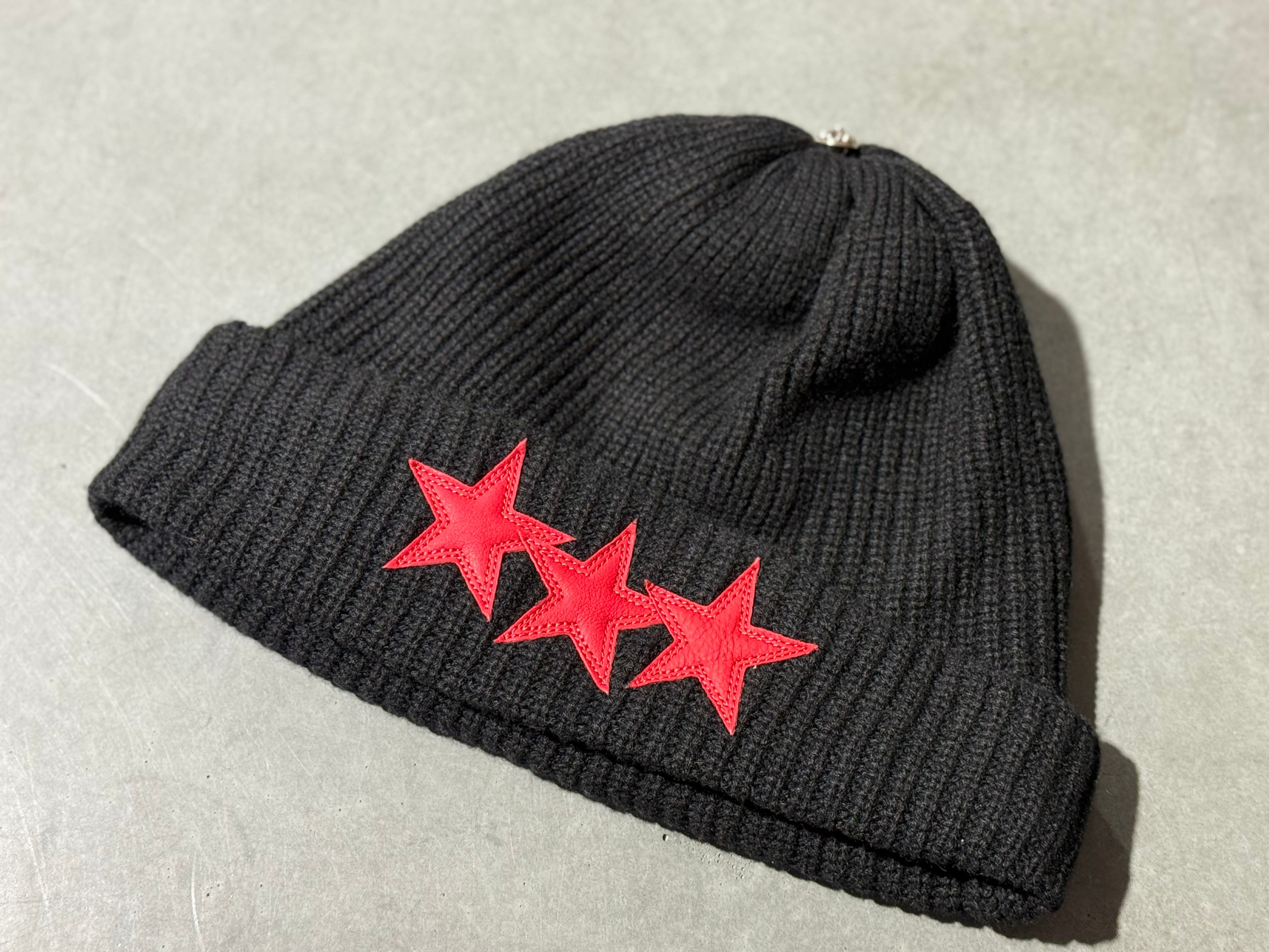NEW Chrome Hearts Black Cashmere Beanie - Black/Red