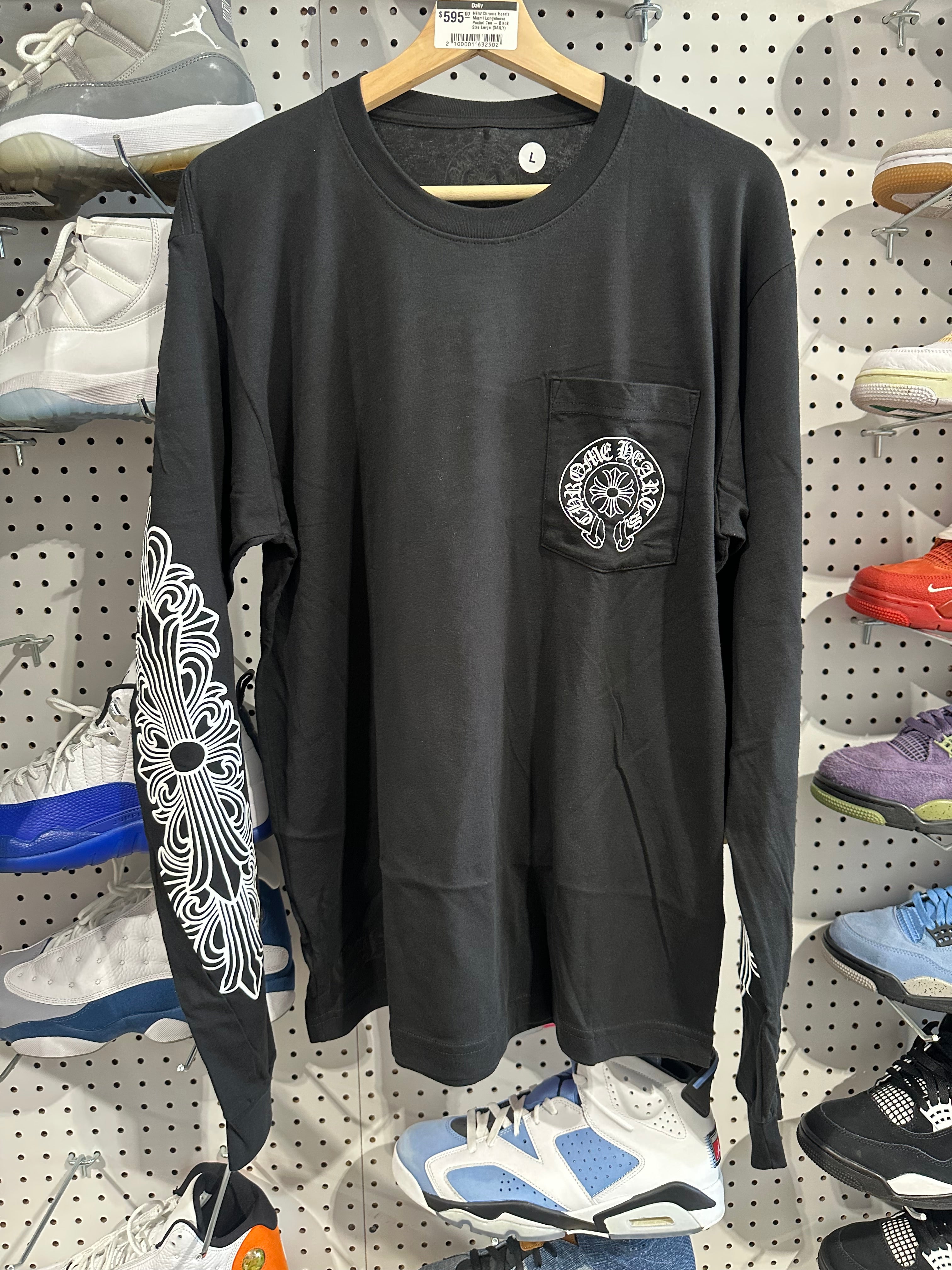 NEW Chrome Hearts Miami Longsleeve Pocket Tee - Black Size Large