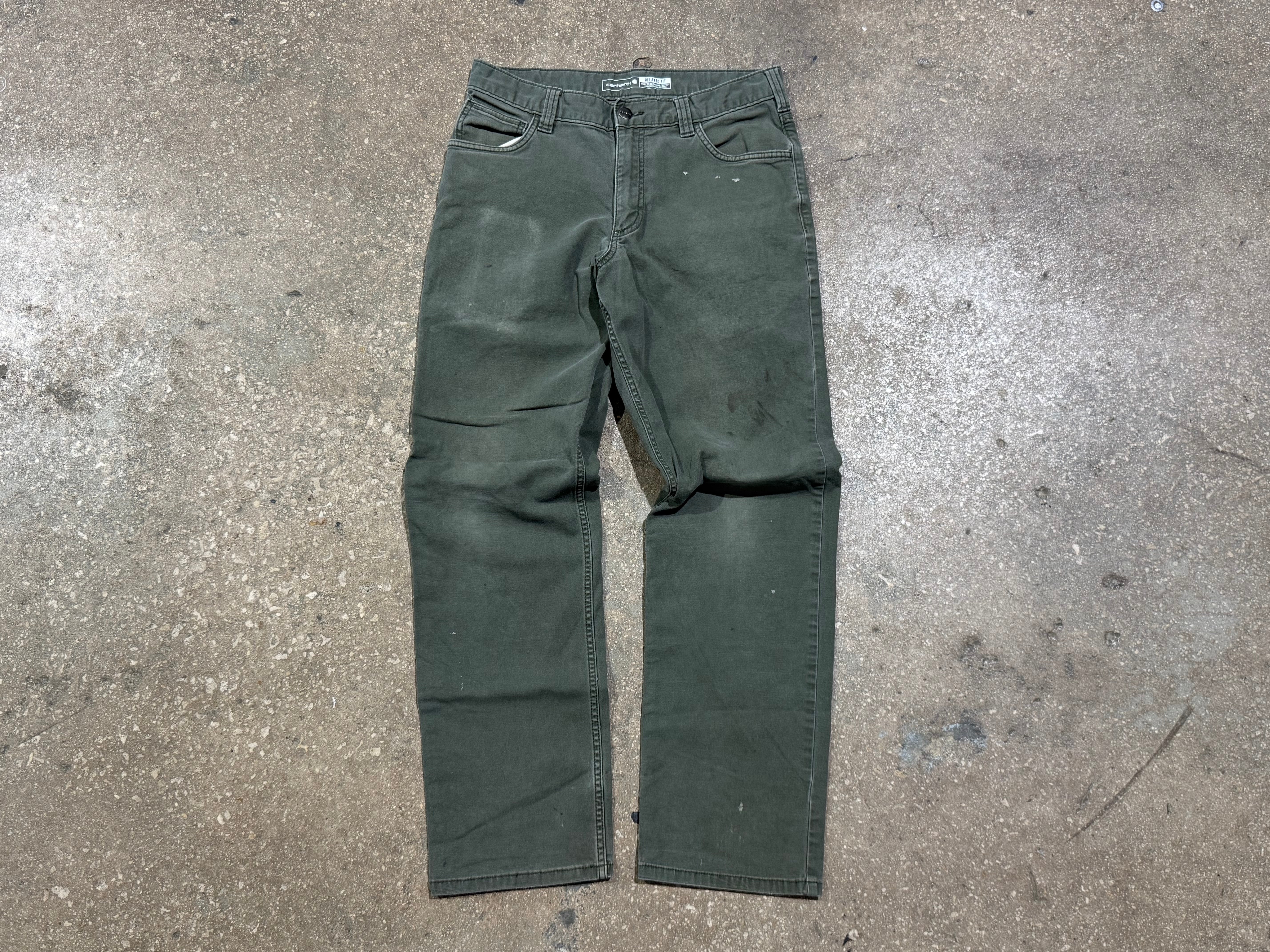 USED Distressed Carhartt Carpenter Pants - Olive Size 31x30