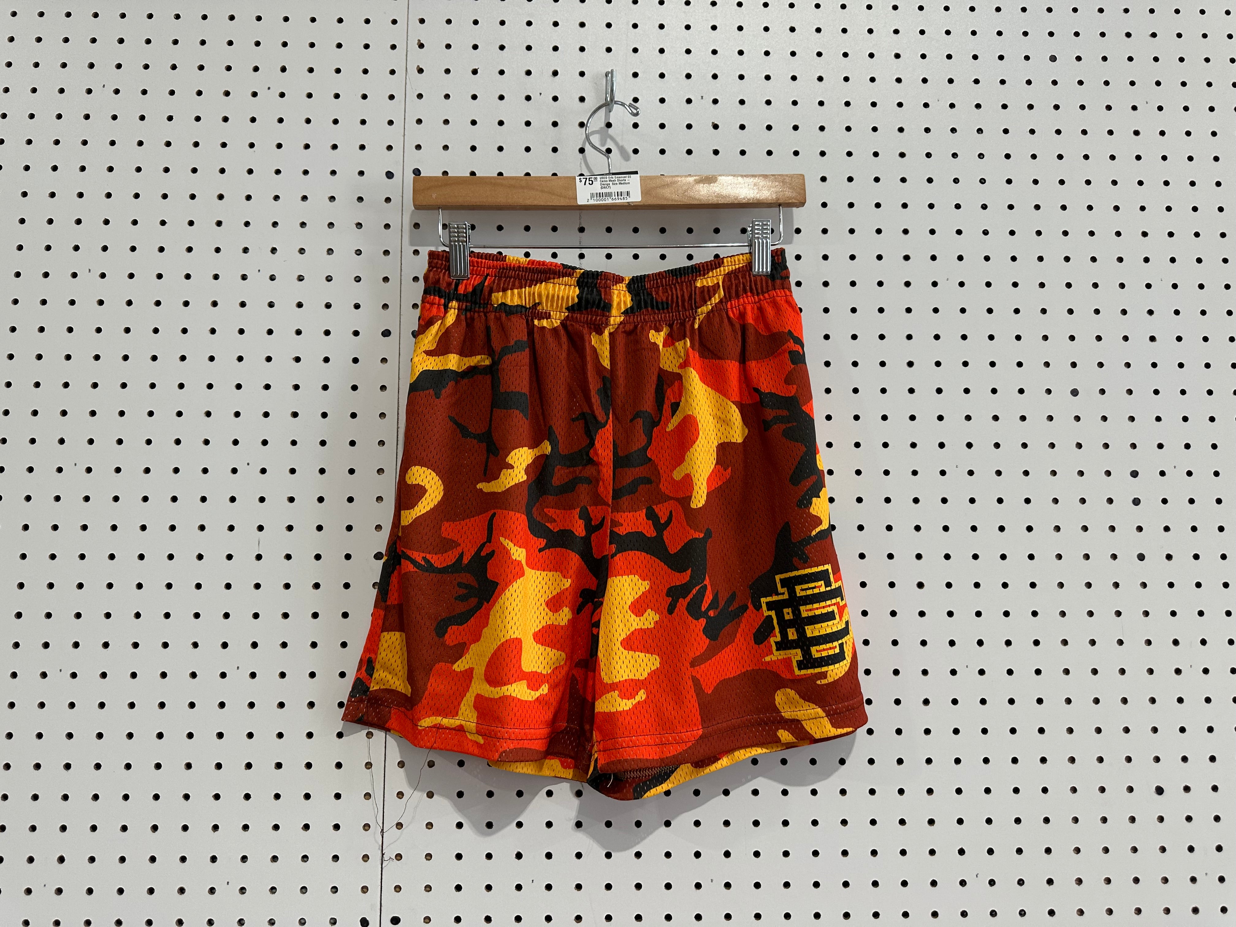 USED Eric Emanuel EE Camo Mesh Shorts - Orange  Size Medium
