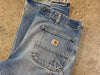 USED Carhartt Distressed Double Knee Denim Pants - Light Wash Size 36x33