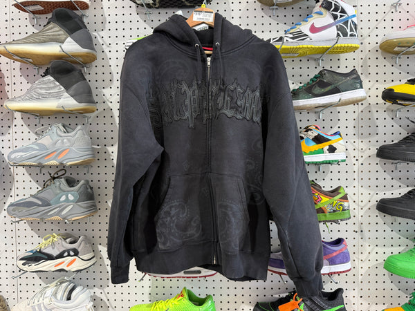 USED Supreme SS25 Leather Applique Zip Up Hoodie - Black Size Medium