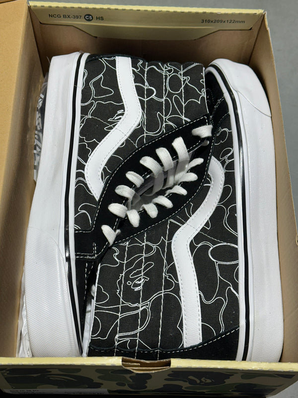 Vans x Bape sk8 Hi - Black/White Size 9