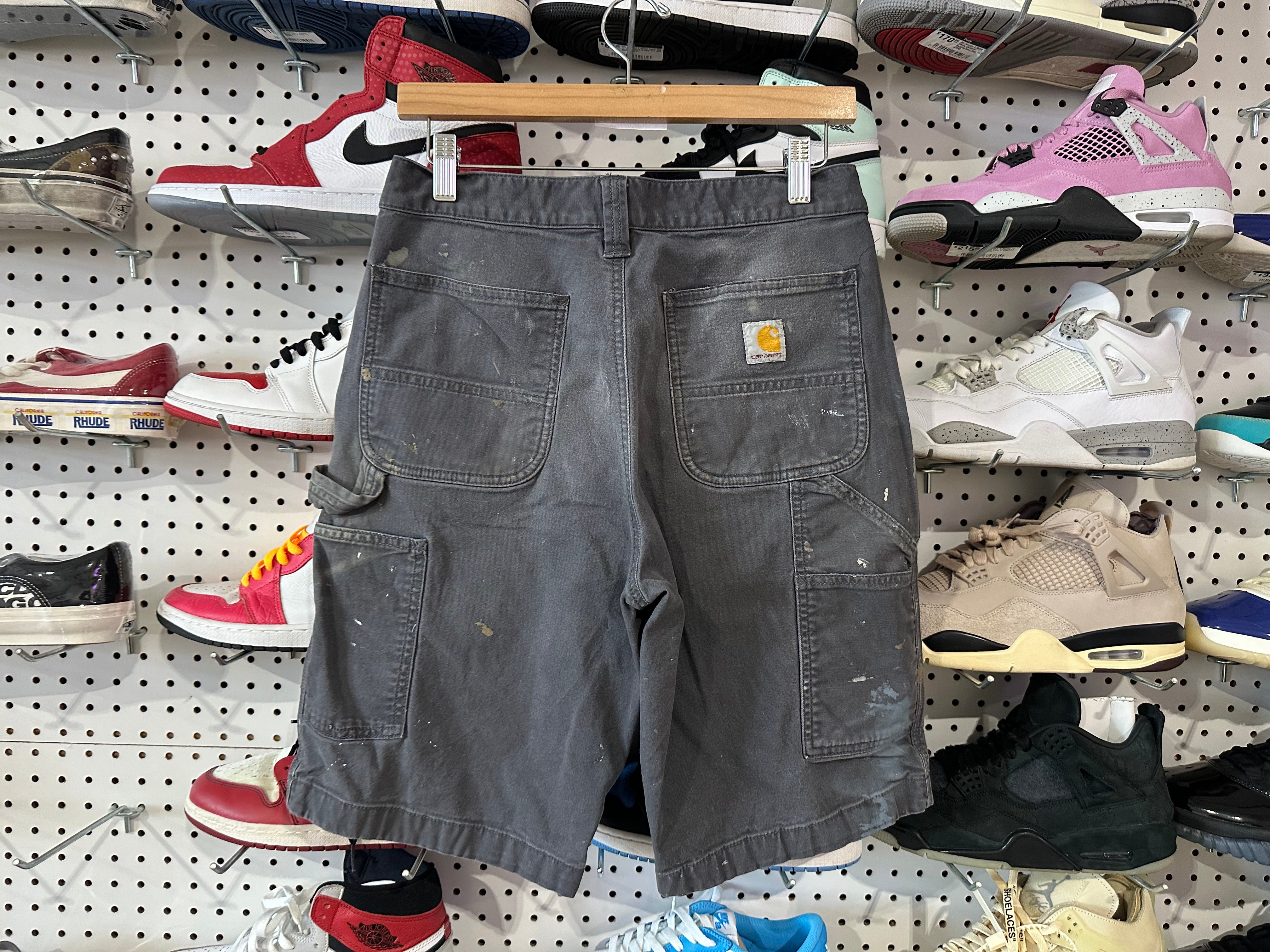 USED Distressed Carhartt Carpenter Shorts - Grey Size 31x11