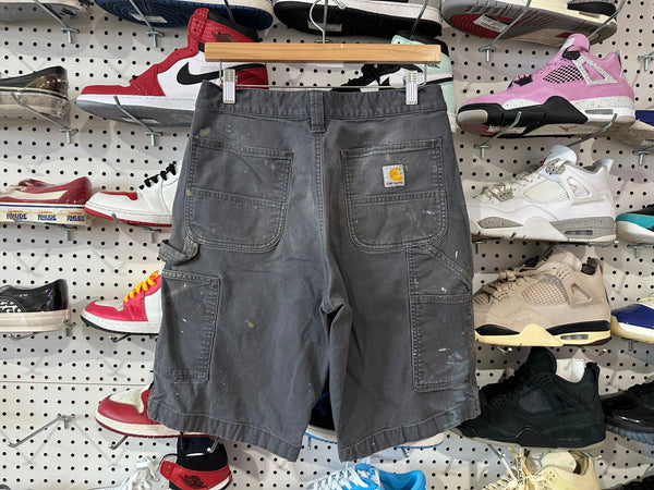 USED Distressed Carhartt Carpenter Shorts - Grey Size 31x11
