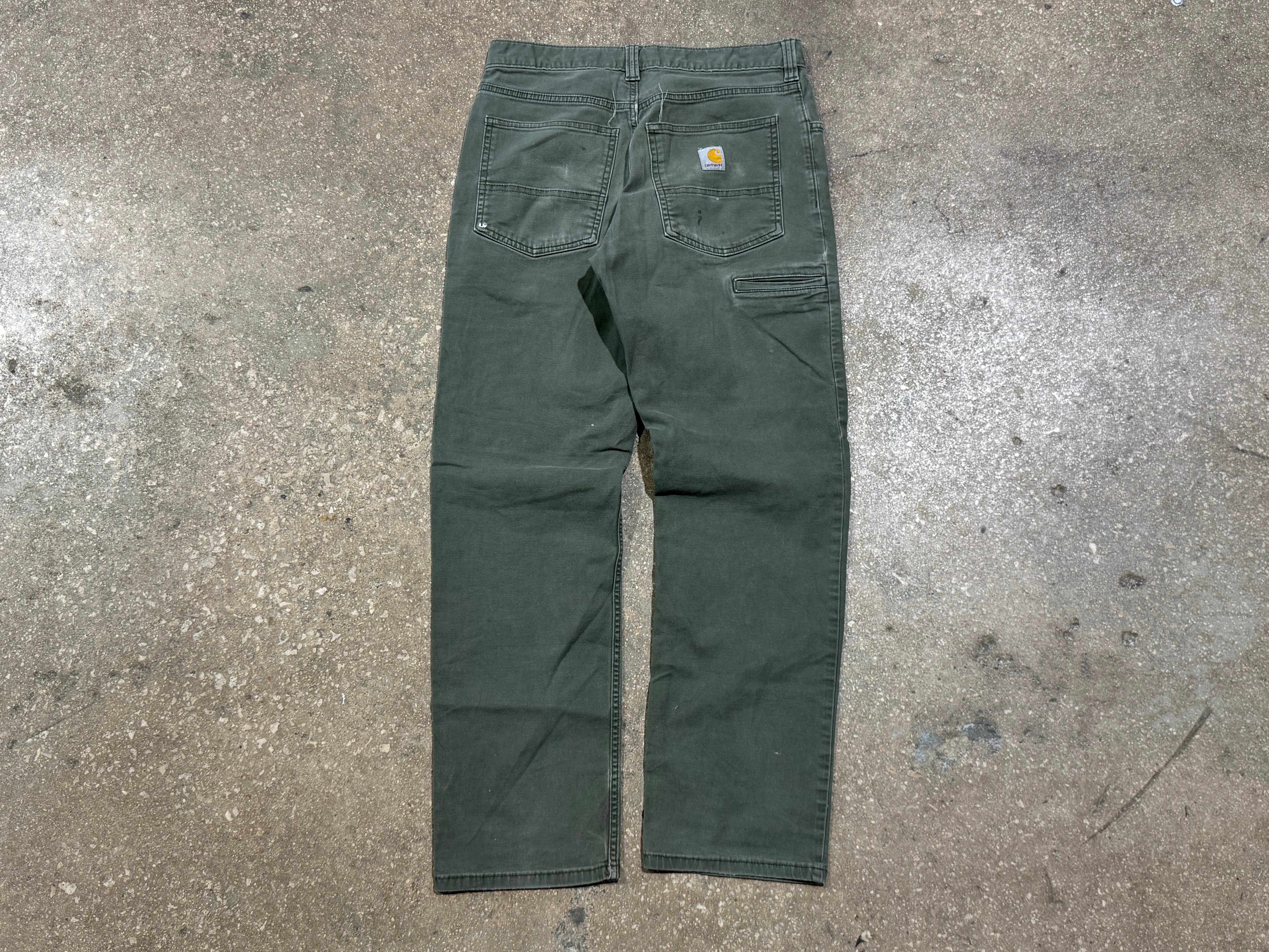 USED Distressed Carhartt Carpenter Pants - Olive Size 31x30