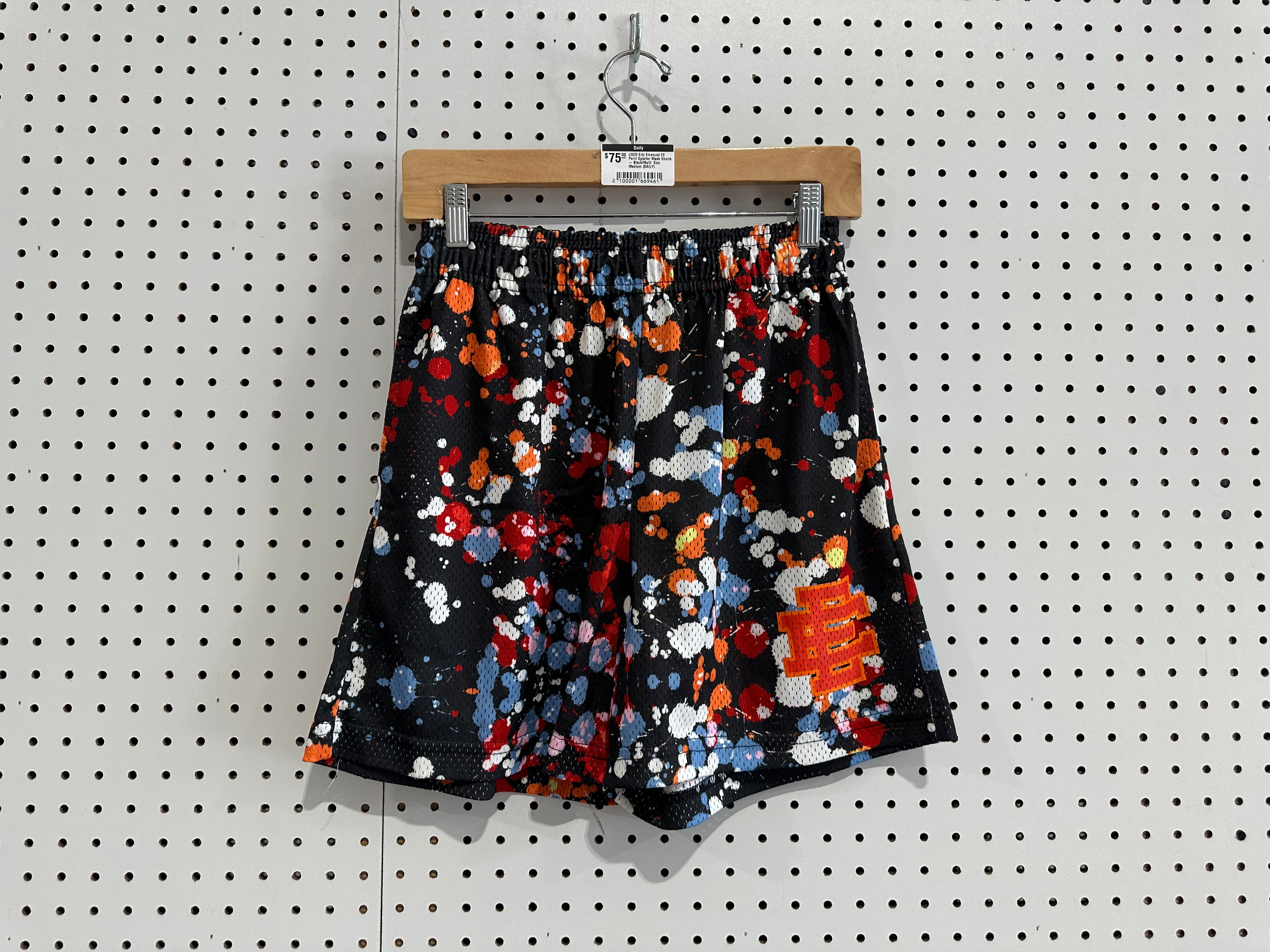 USED Eric Emanuel EE Paint Splatter Mesh Shorts - Black/Multi  Size Medium