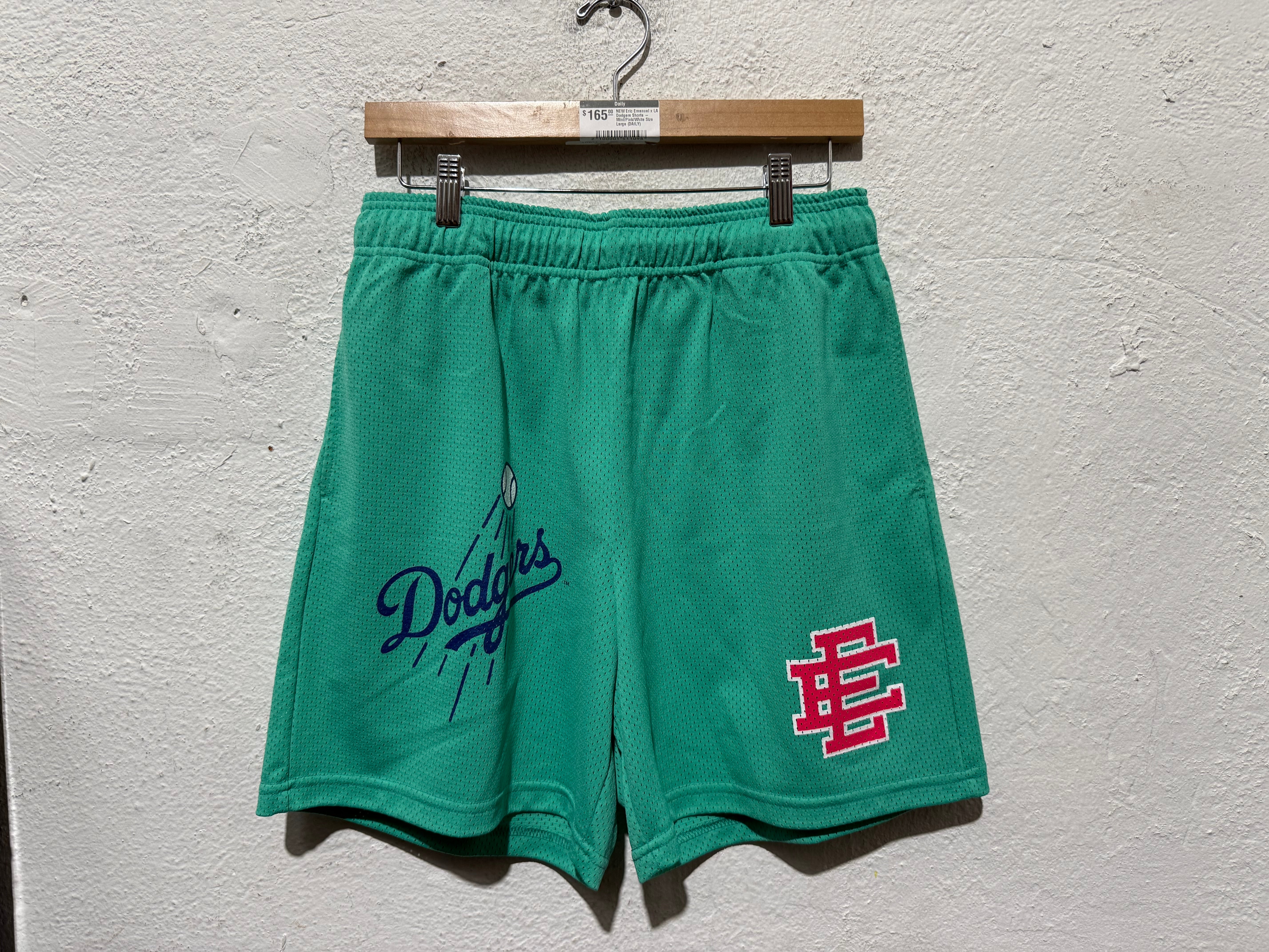 NEW Eric Emanuel x LA Dodgers Shorts - Mint/Pink/White Size Large