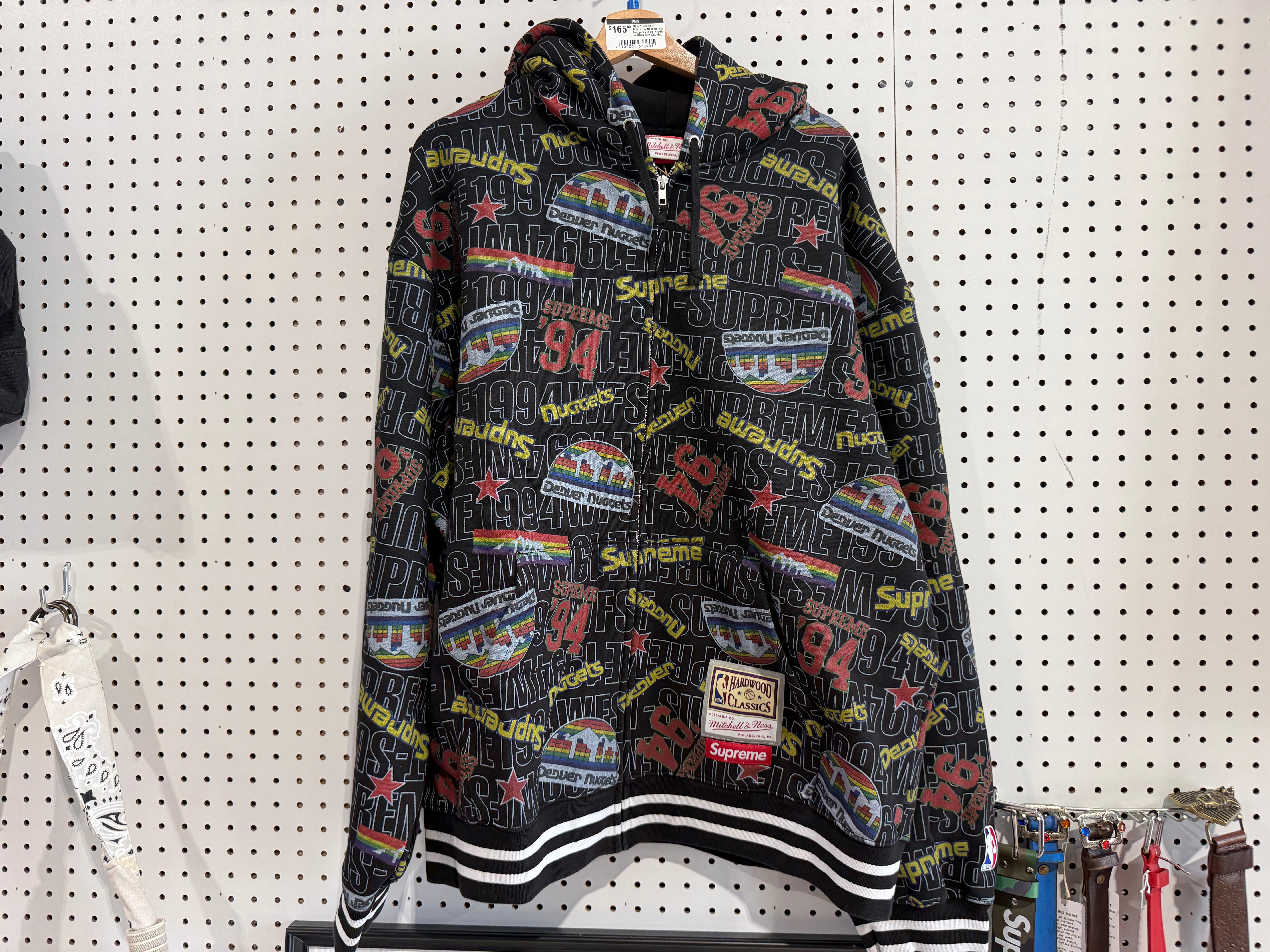 NEW Supreme x Mitchell & Ness Denver Nuggets Zip Up Hoodie - Black Size XXL