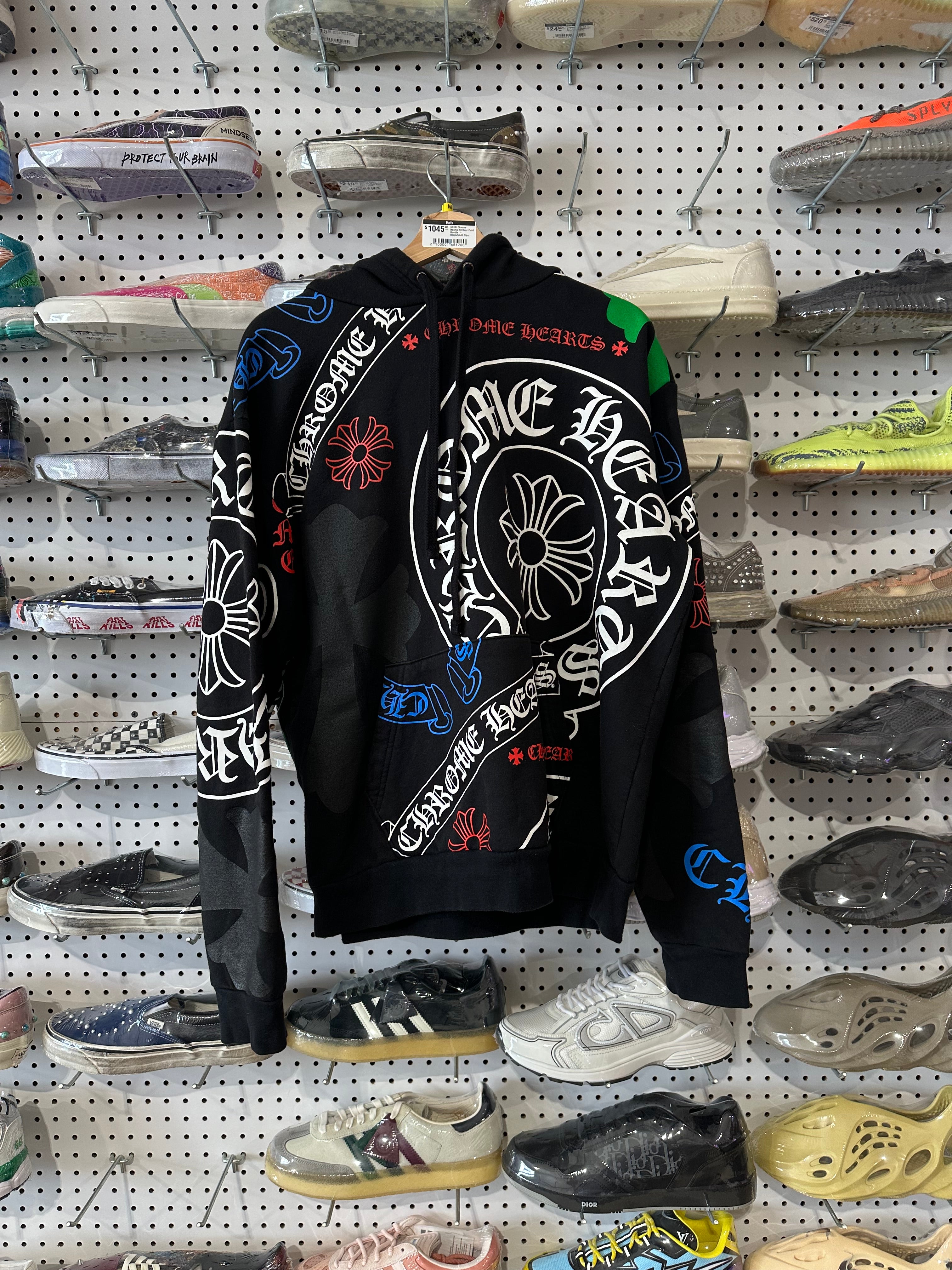 USED Chrome Hearts All Over Print Hoodie - Black/Multi Size Medium