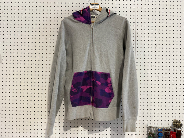 USED BAPE Color Camo Full Zip Shark Hoodie - Grey/Purple Size Large