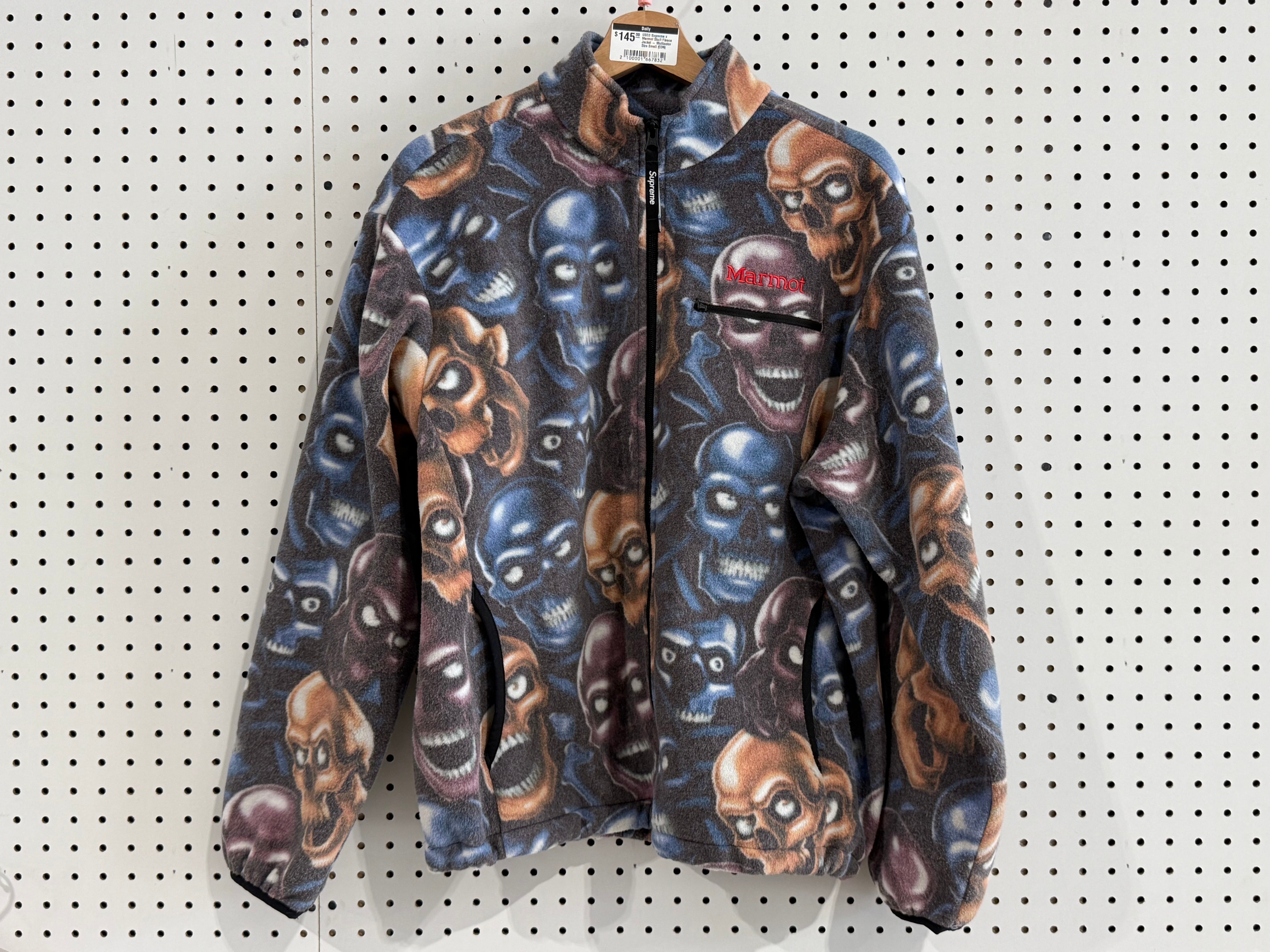 USED Supreme x Marmot Skull Fleece Jacket - Multicolor Size Small