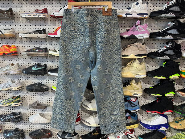 USED Supreme Bandana Jacquard Baggy Jean - Blue Size 34