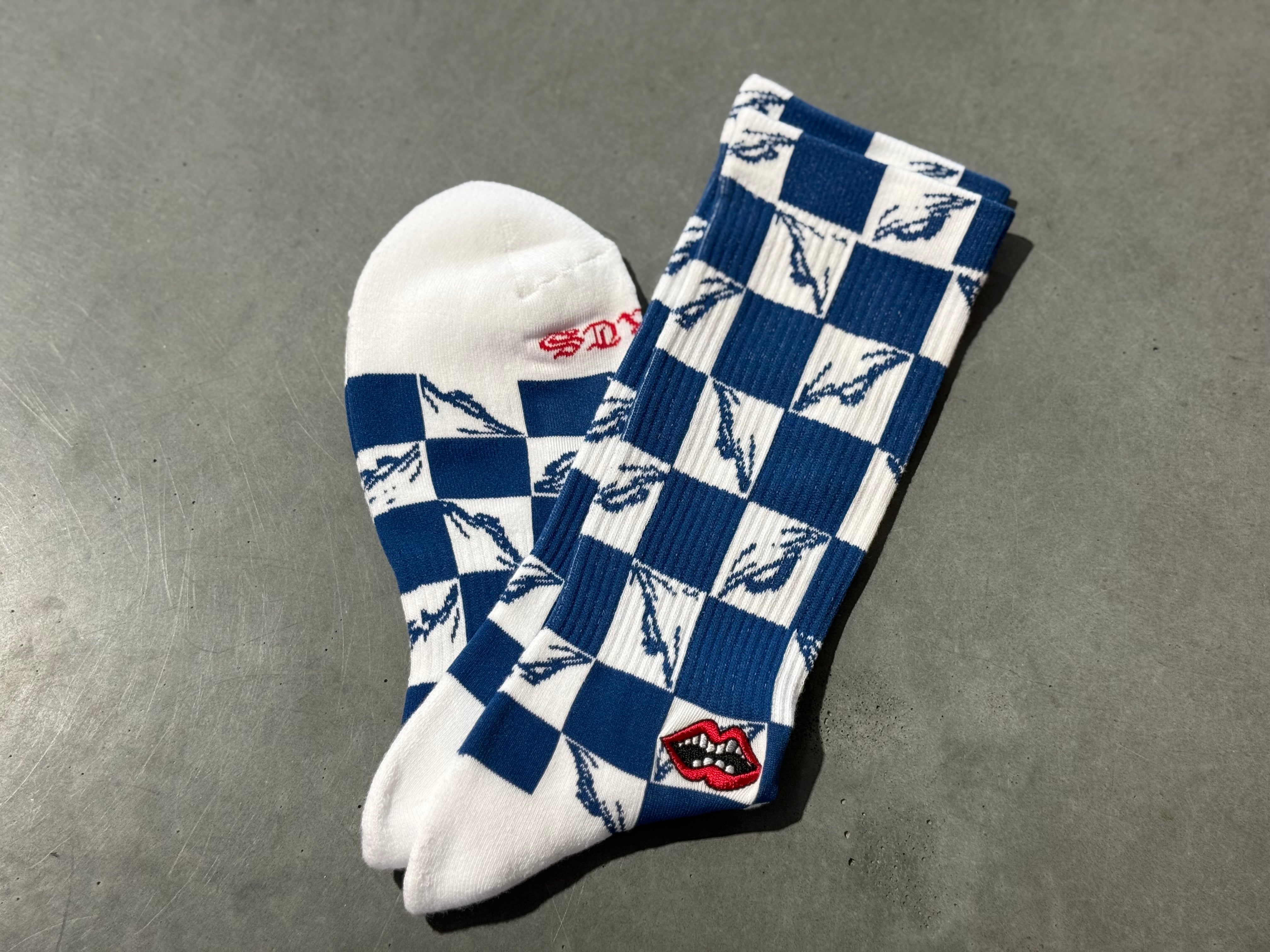 NEW Chrome Hearts Matty Boy Checkered Socks - White/Blue