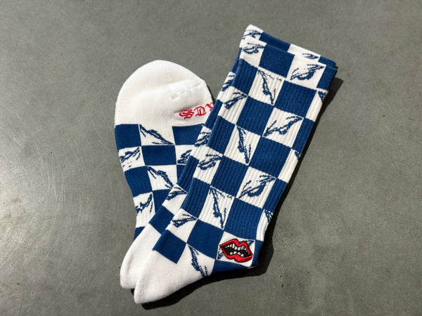 NEW Chrome Hearts Matty Boy Checkered Socks - White/Blue