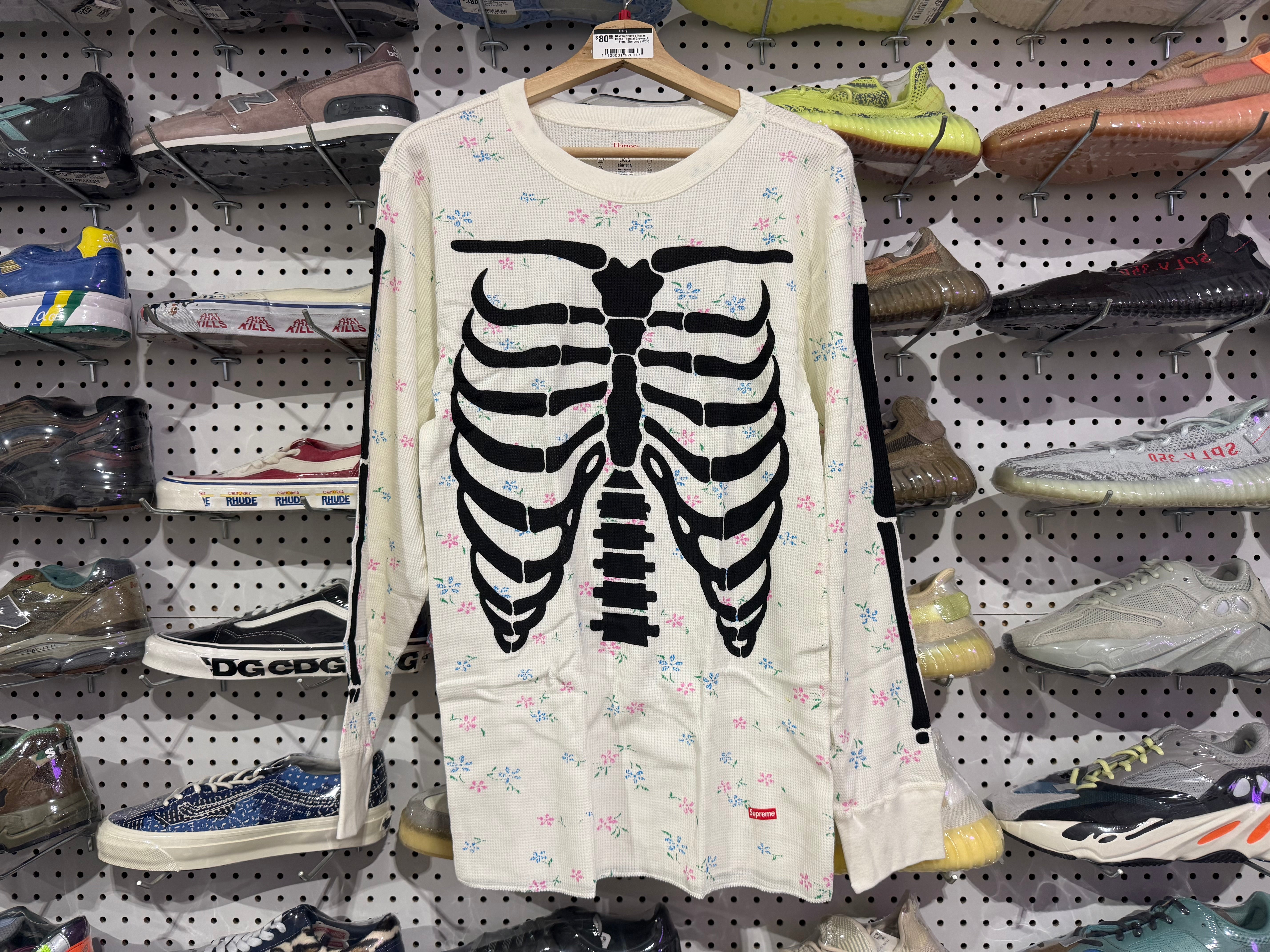 NEW Supreme x Hanes Bones Thermal Crewneck - Floral Size Large