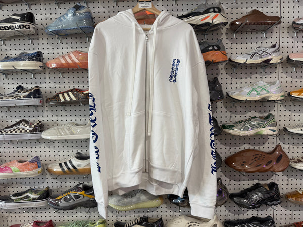 NEW Chome Hearts Fleece Zip Up Hoodie - White/Blue Size XL