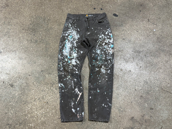 USED Distressed Carhartt Paint Splatter Pants - Grey Size 30x31
