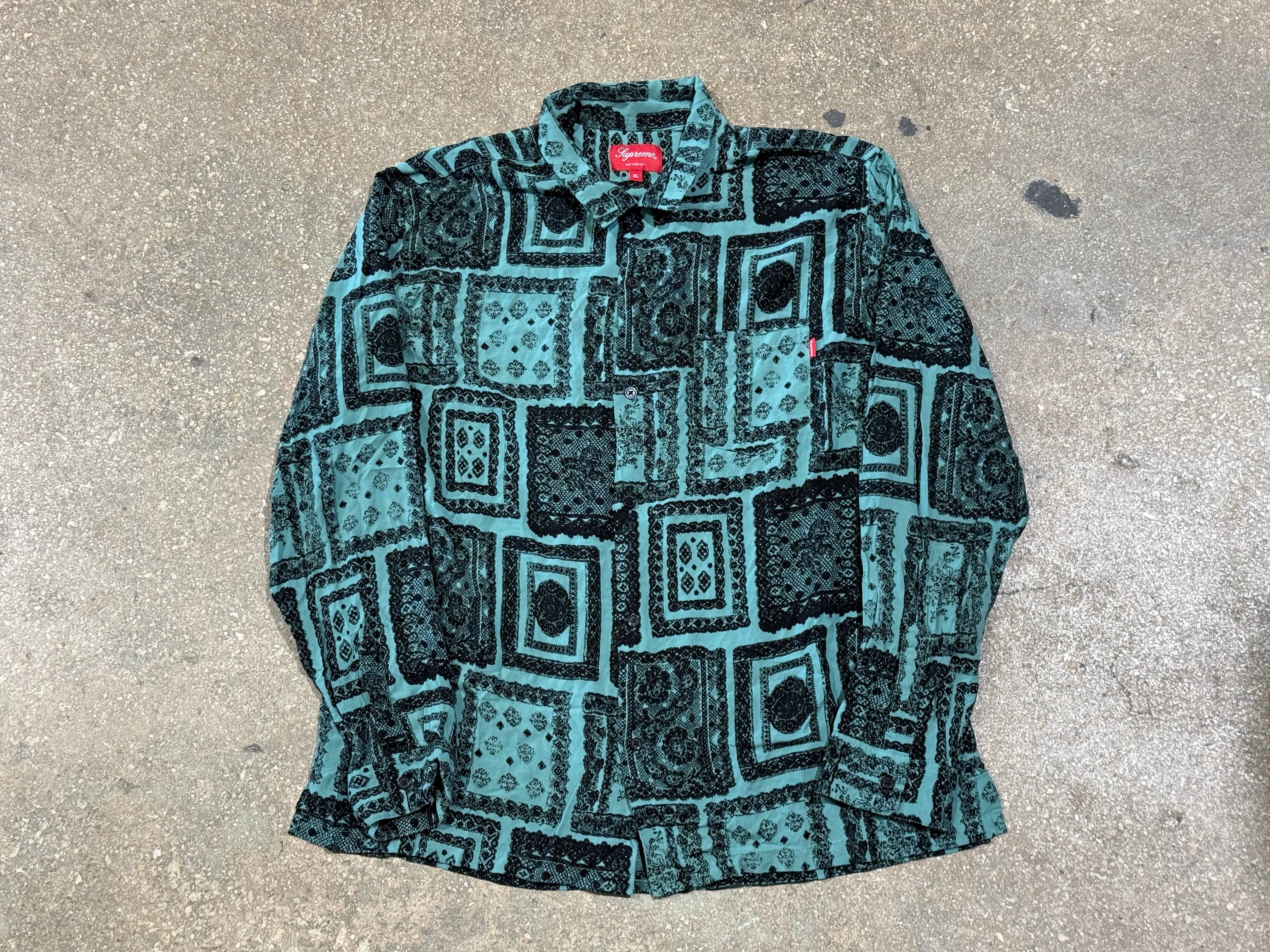USED Supreme SS17 Laces Rayon Shirt - Green Size XL
