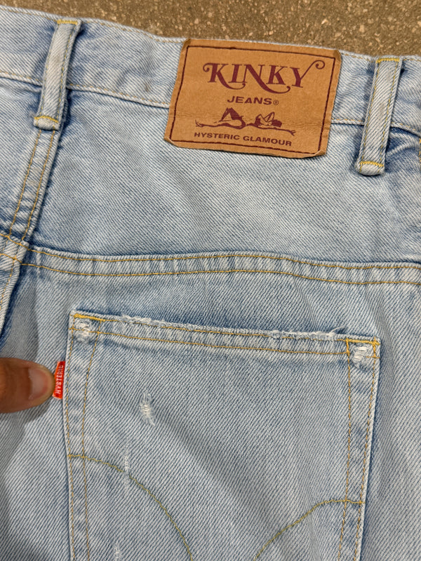 2000s Hysteric Glamour Kinky Jeans Cartoon Grapic Wide Leg - Blue Size 27