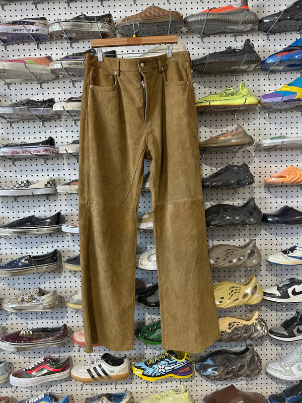 Rick Owens Geth Calfskin Carpenter SS26 Temple Pants - Sumi Brown Size 34