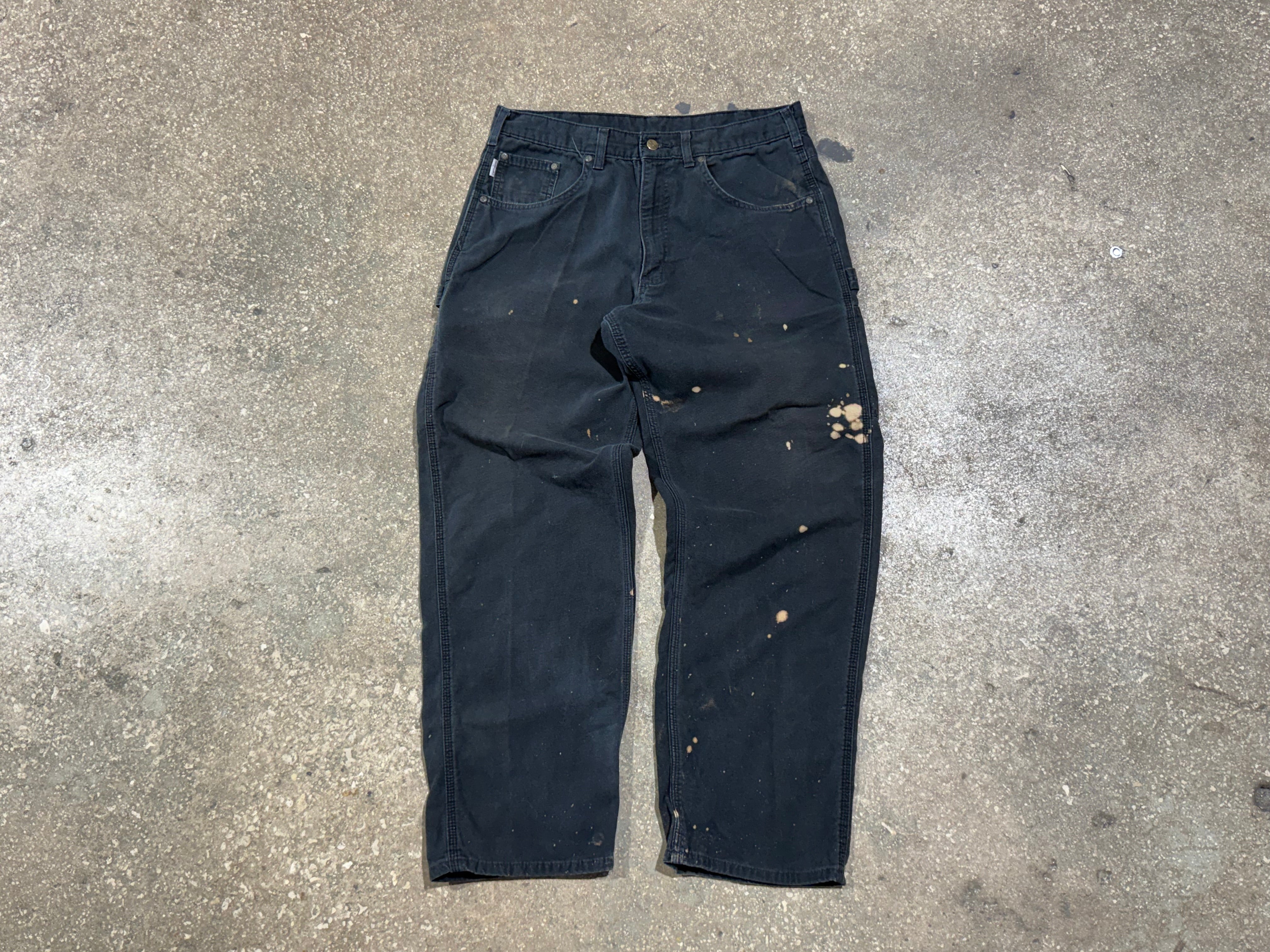 USED Distressed Carhartt Bleached Carpenter Pants - Black Size 34x31