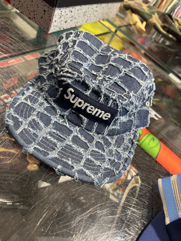 NEW Supreme Frayed Croc Denim Camp Cap - Indigo