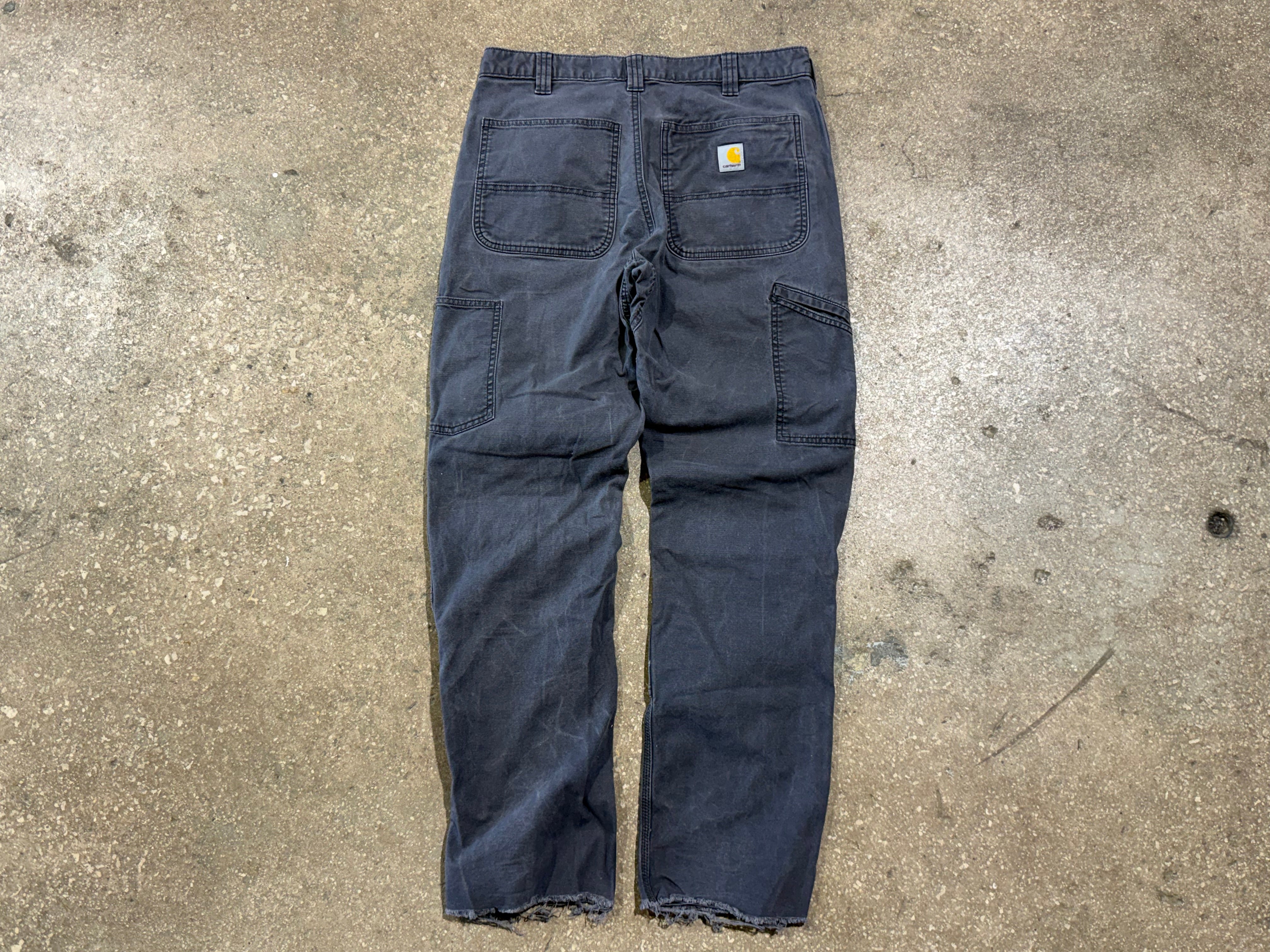 USED Carhartt Distressed Double Knee Pants - Grey Size 32x30