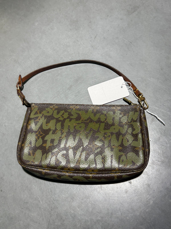 VTG 2000s Louis Vuitton Stephen Sprouce Graffiti Pochette Bag - Brown/Olive