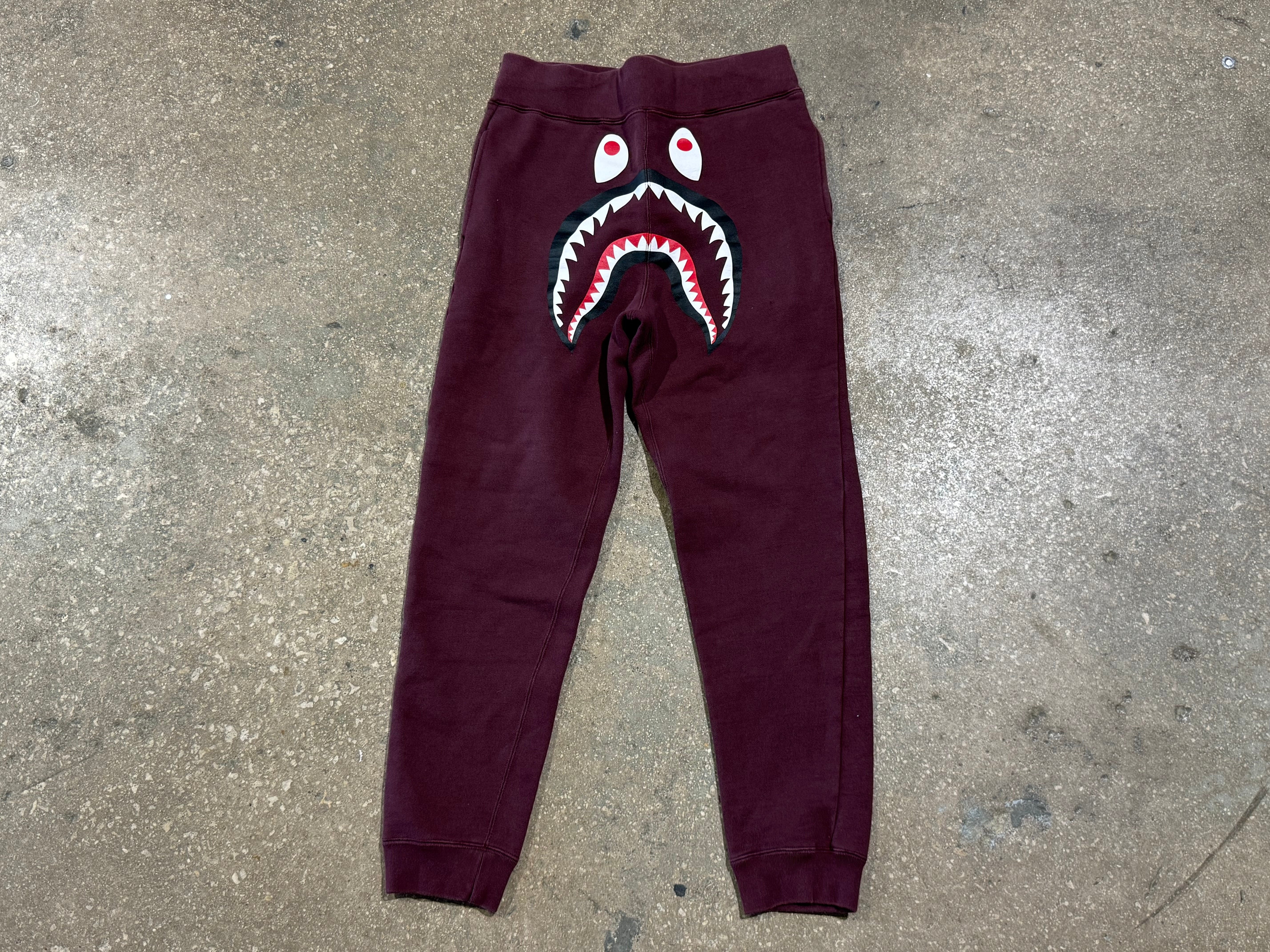 USED BAPE ABC Camo Shark Sweat Pants - Burgundy Size Medium