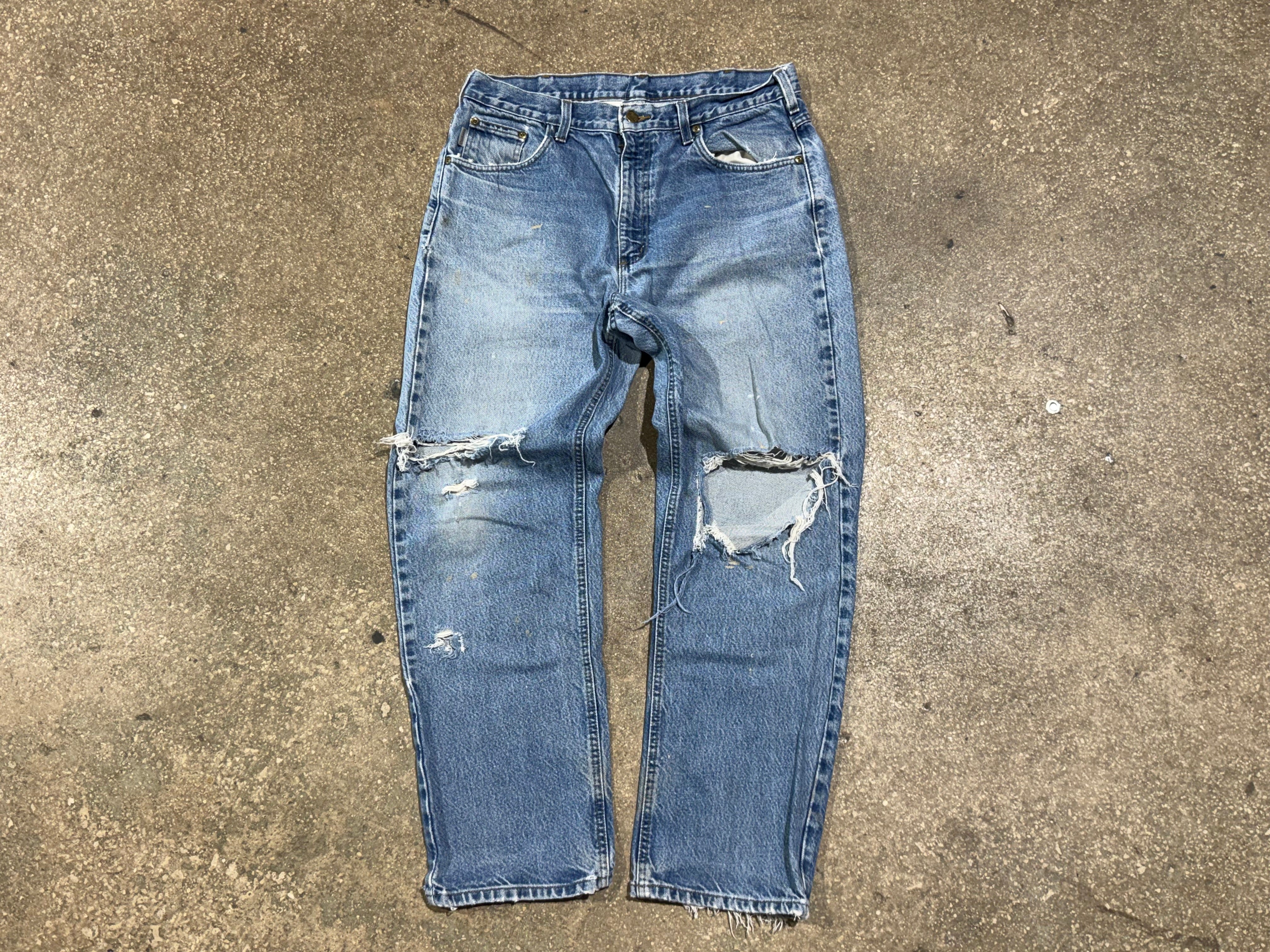 USED Distressed Carhartt Denim Jeans - Light Wash Size 34x30