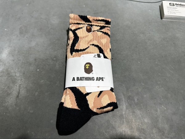 NEW Bape Trial Camo Ape Head Crew Socks - Beige Size 8-11