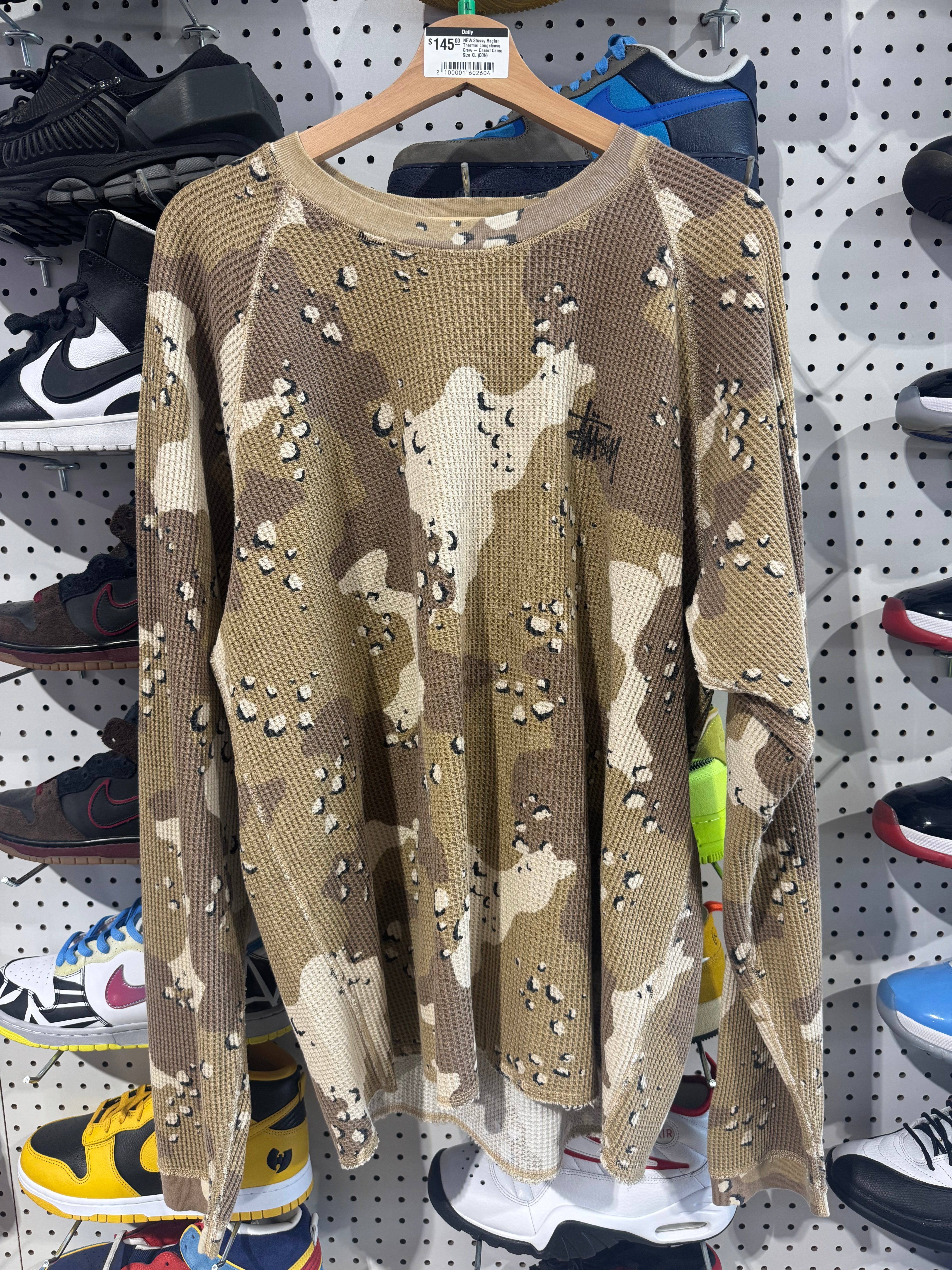 NEW Stussy Raglan Thermal Longsleeve Crew - Desert Camo Size XL