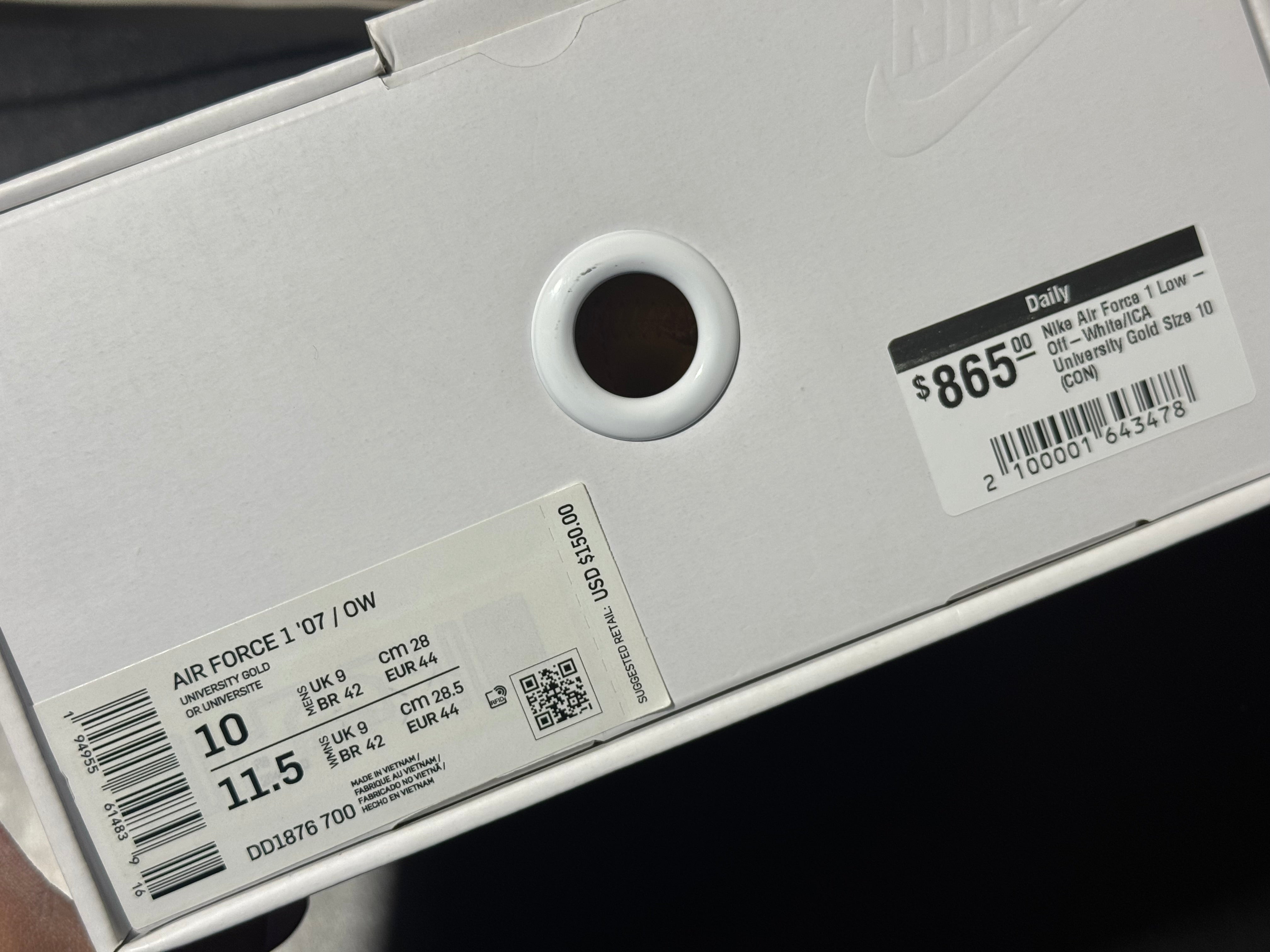 Nike Air Force 1 Low - Off-White/ICA University Gold Size 10