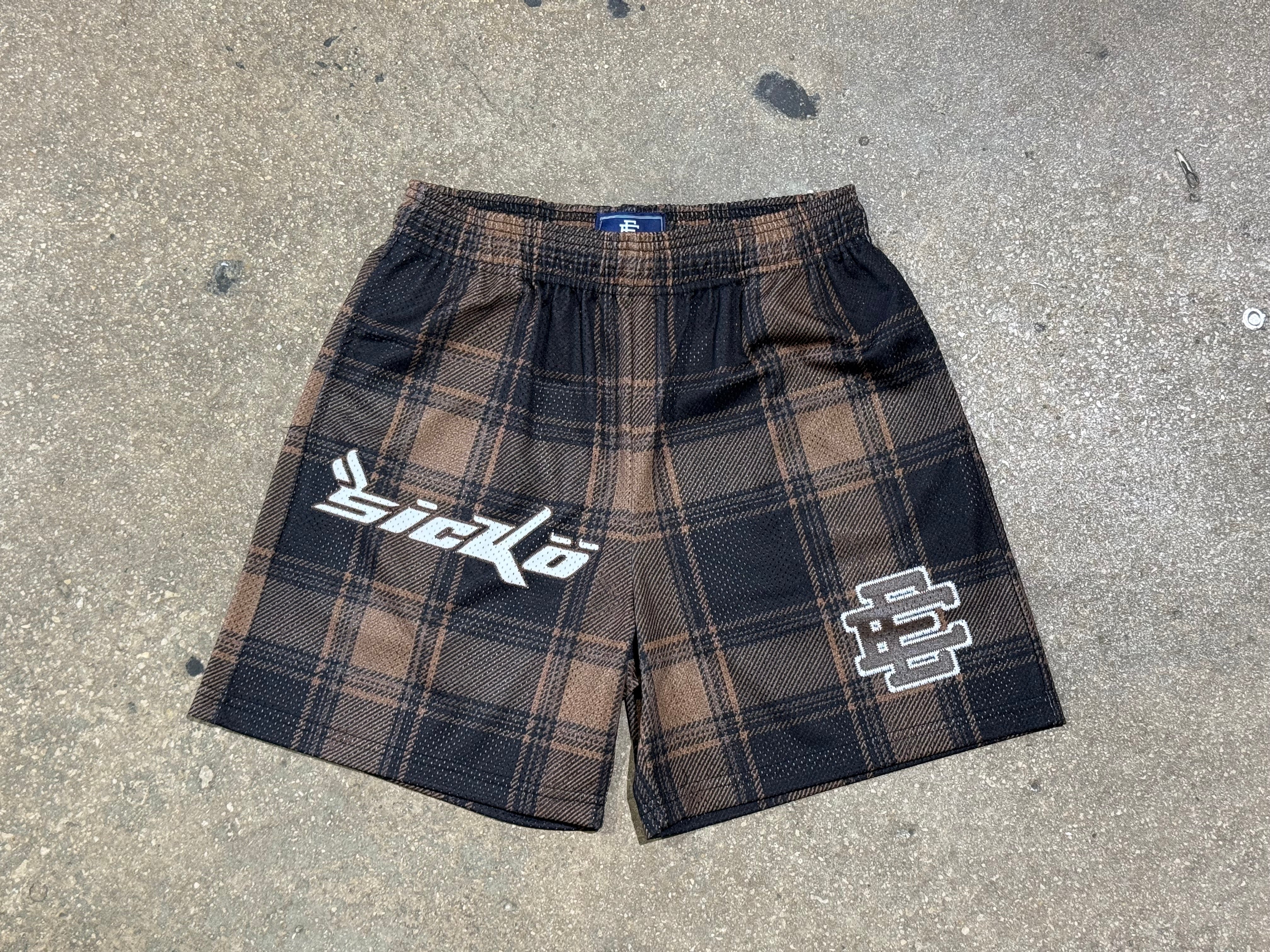 NEW Eric Emanuel/Sicko EE Mesh Shorts - Brown Plaid Size Large