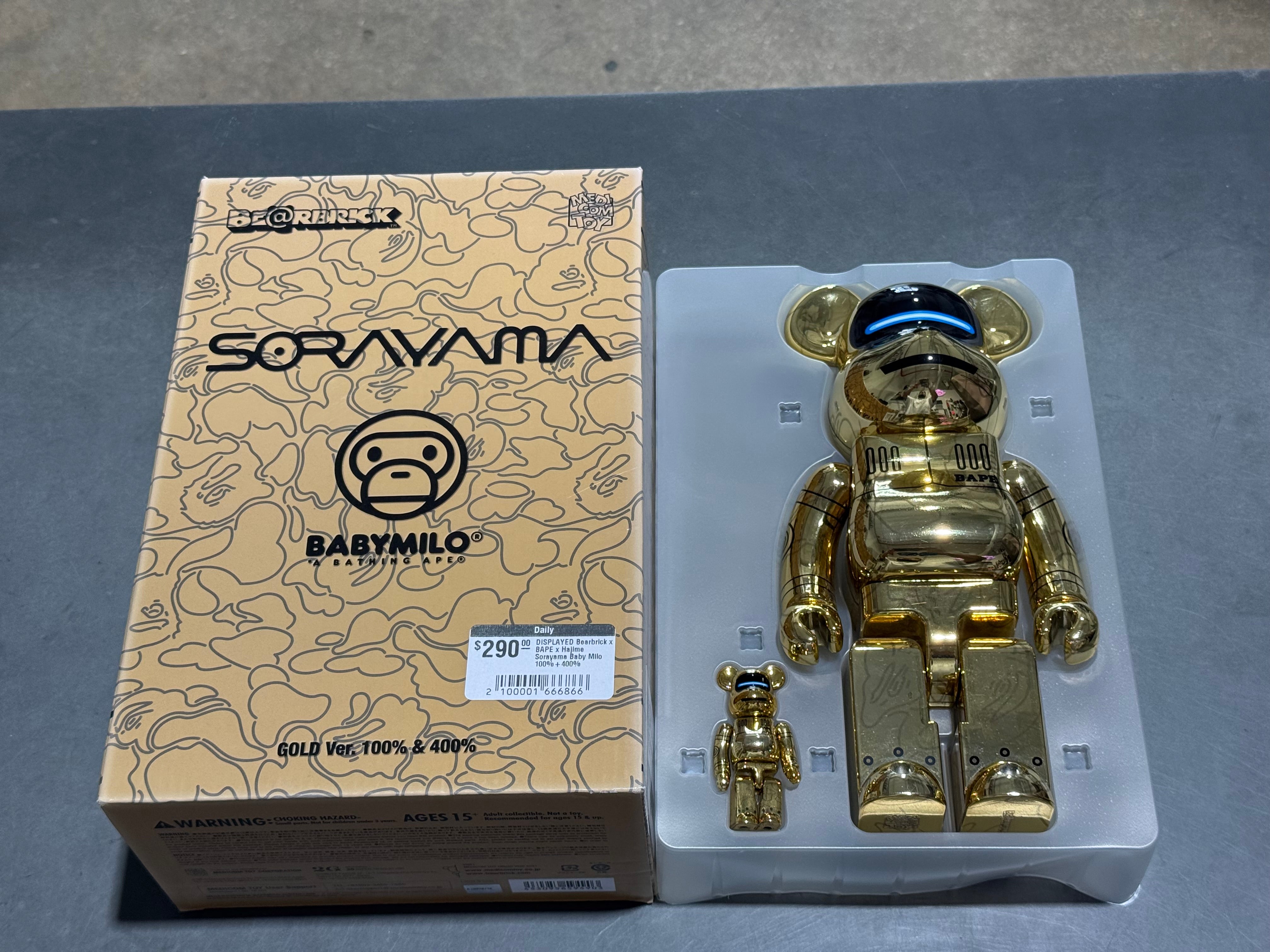 DISPLAYED Bearbrick x BAPE x Hajime Sorayama Baby Milo 100%+400% Set