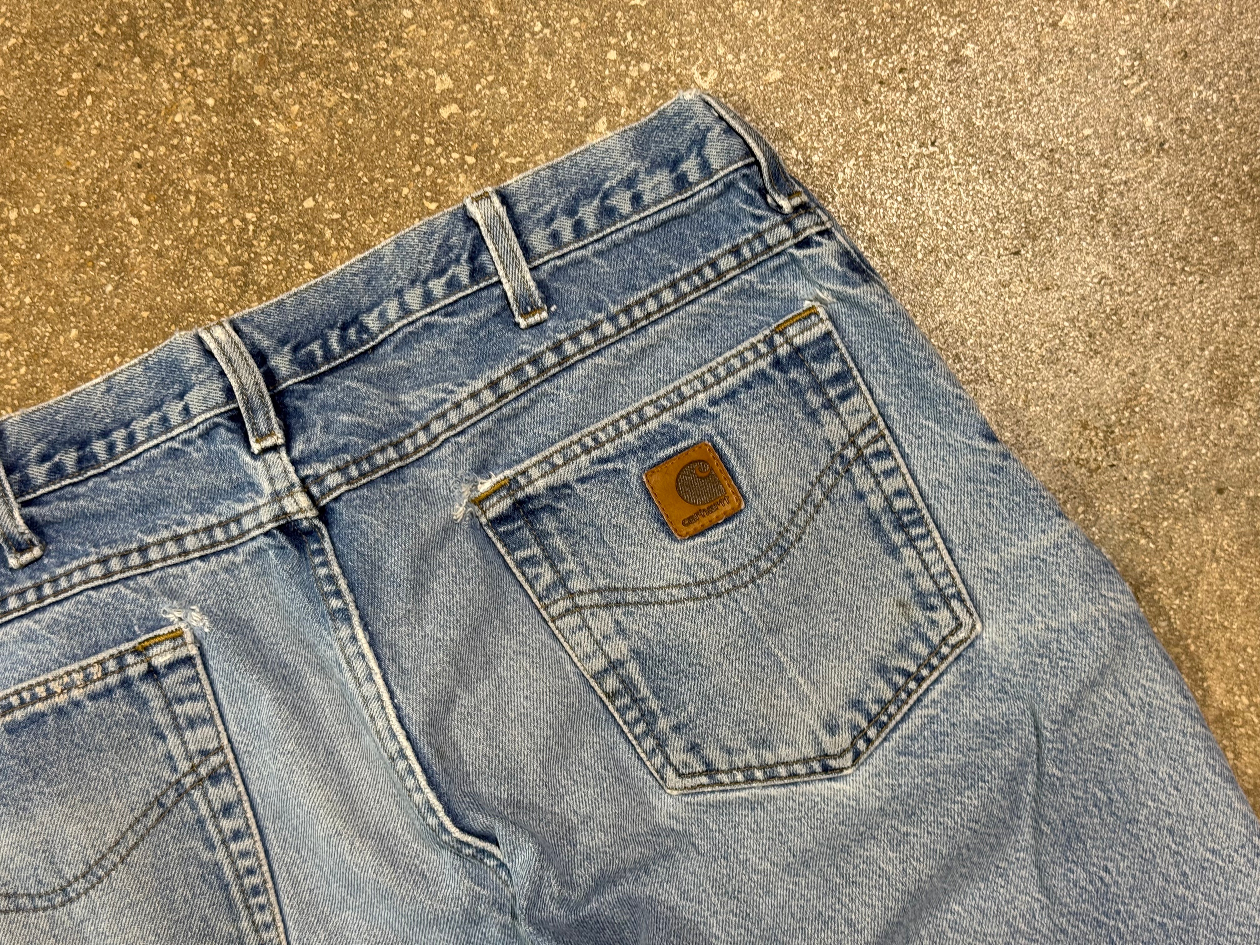 USED Distressed Carhartt Denim Jeans - Light Wash Size 34x30