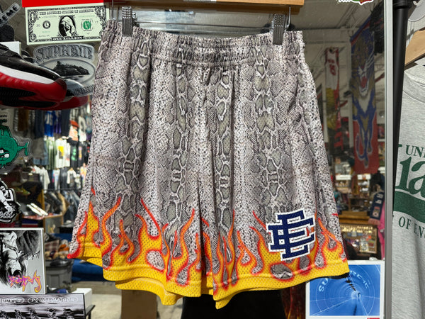 NEW Eric Emanuel Flame Shorts - Snakeskin/Navy Size Large