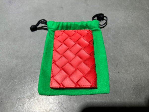 CLEAN Bottega Venta Inrecciato Rubber and Leather  Card Holder - Red