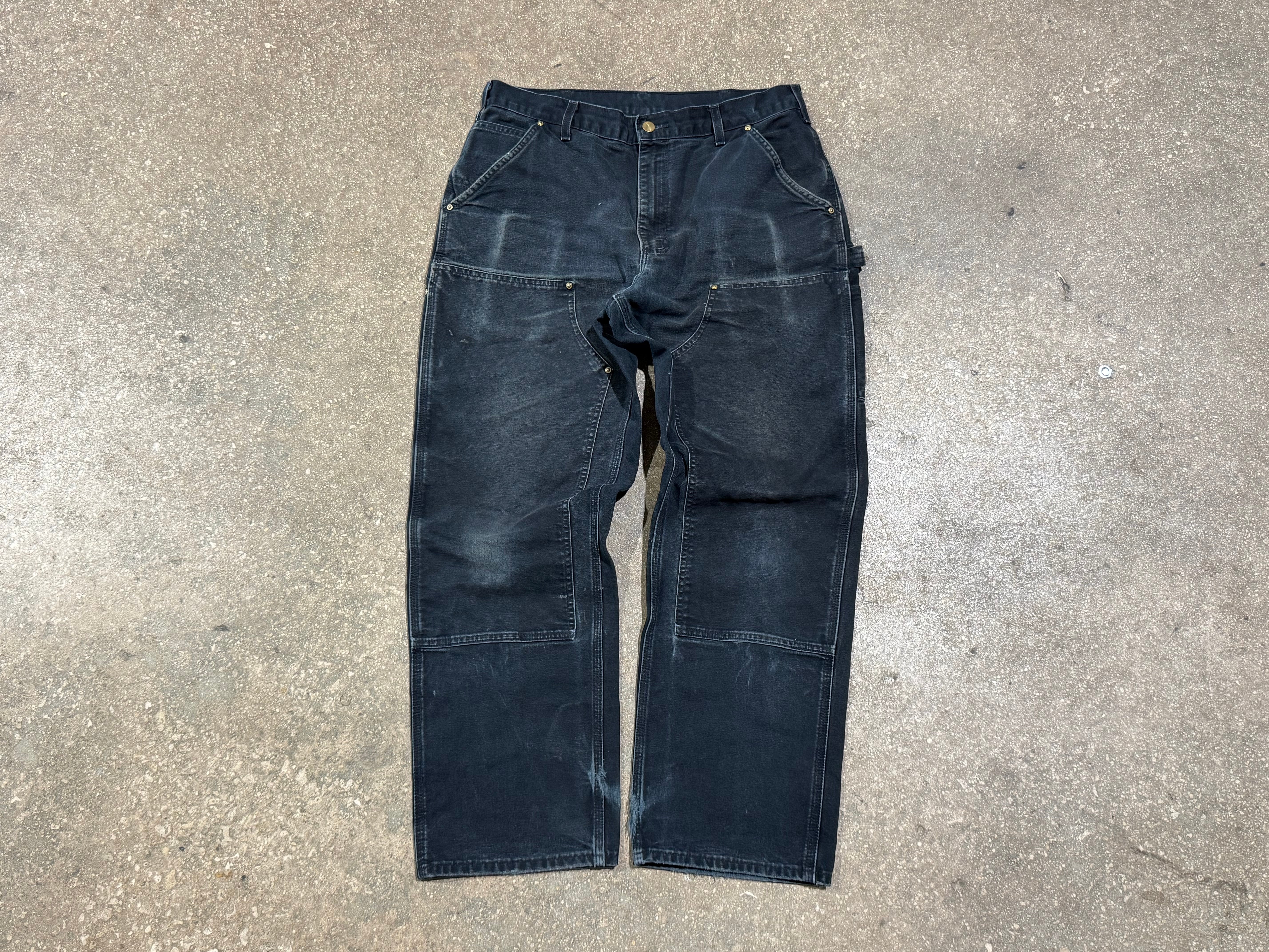 USED Distressed Carhartt  Double Knee Carpenter Pants - Faded Black Size 34x30