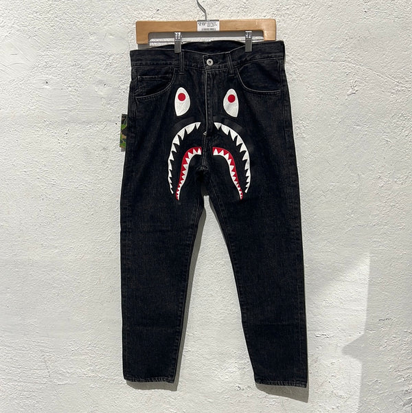 USED Bape Shark Washed Wide Fit Denim - Black Size Small