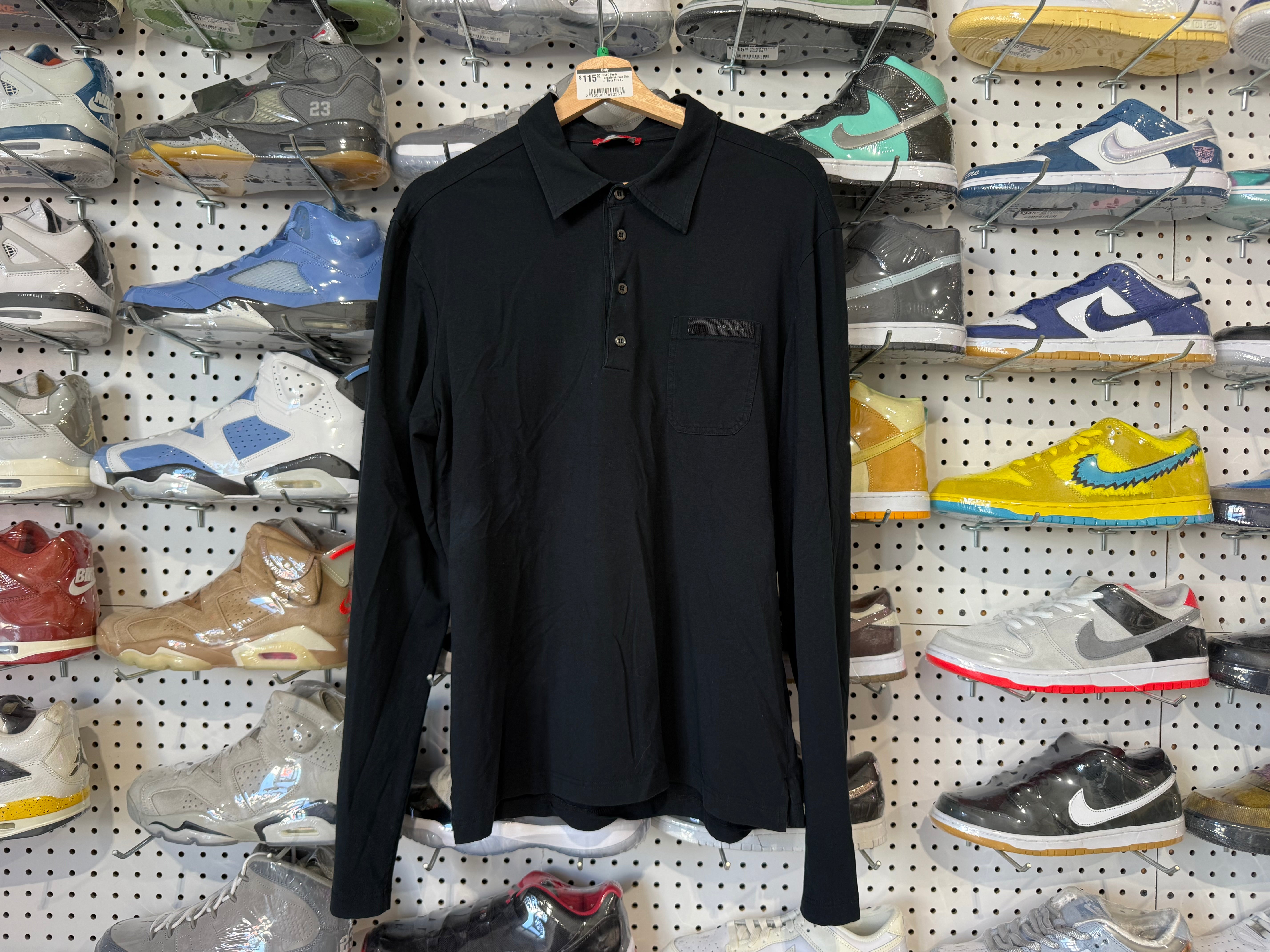 USED Prada Longsleeve Polo Shirt - Black Size XL
