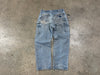 USED Carhartt Distressed Double Knee Denim - Light Wash Size 34x31