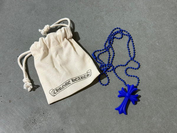 NEW Chrome Hearts Small Plastic Pendant With Chain - Dark Blue
