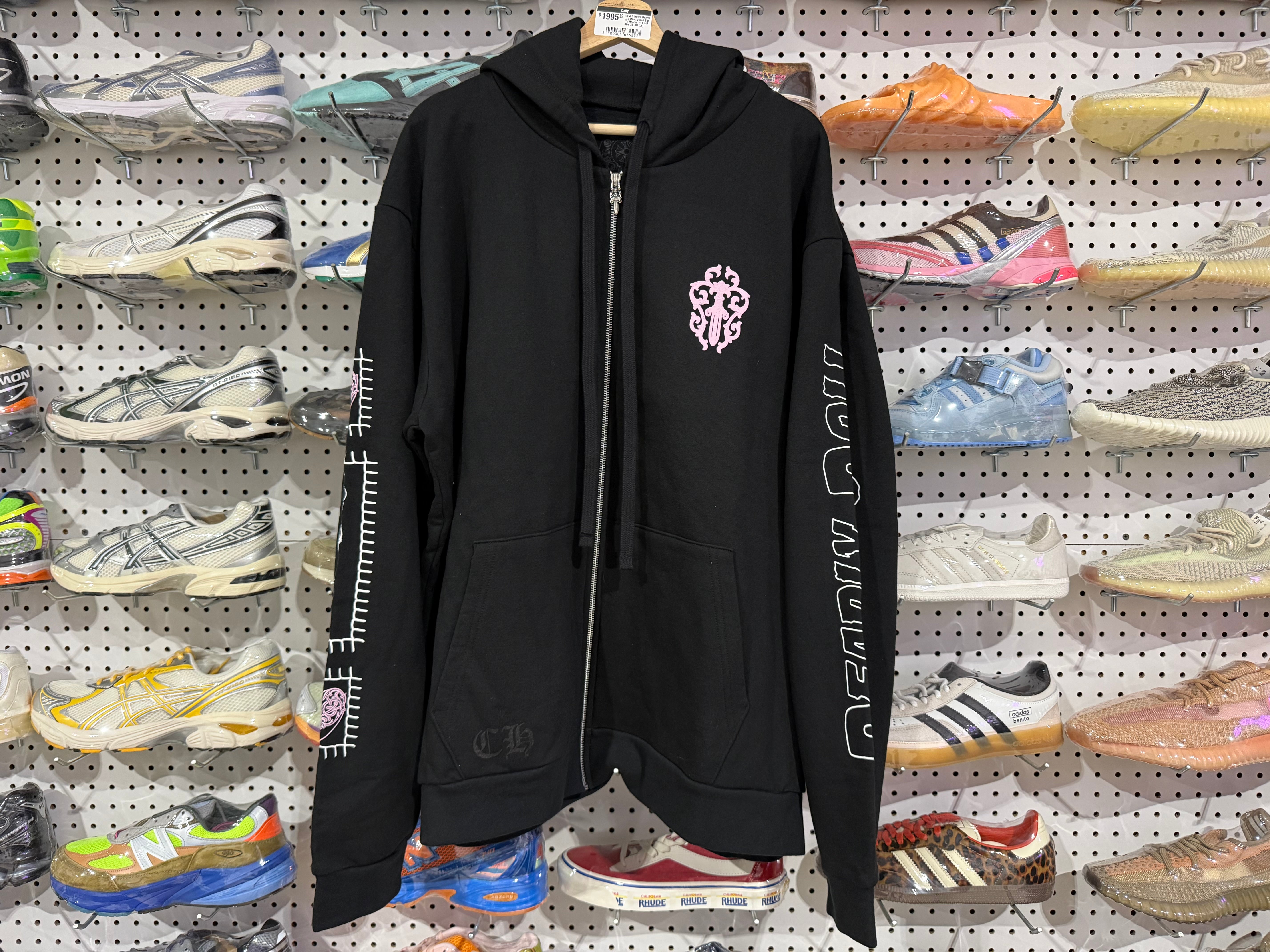 NEW Chrome Hearts JJS Deadly Doll Zip Up Hoodie - Black Size XL