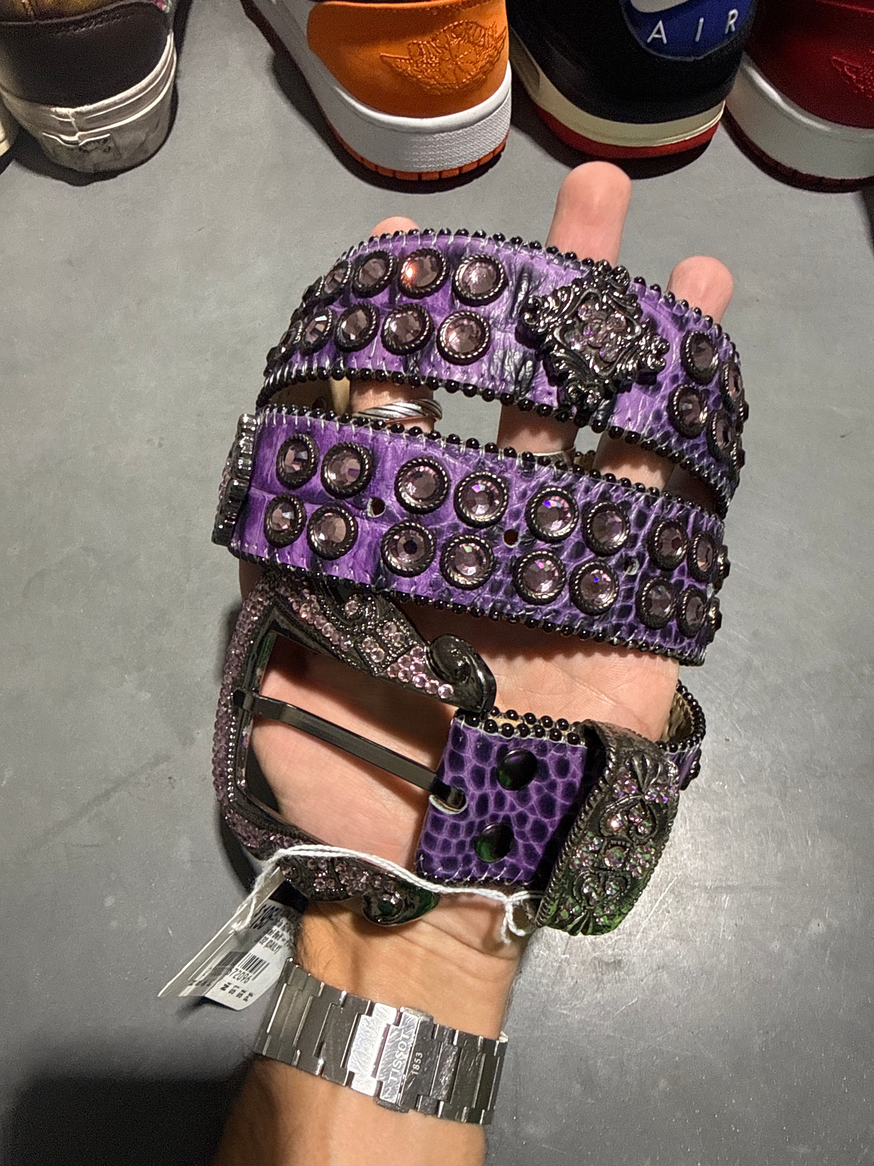 CLEAN B.B. Simon Double Row Croc Crystal Belt - Purple Size 32