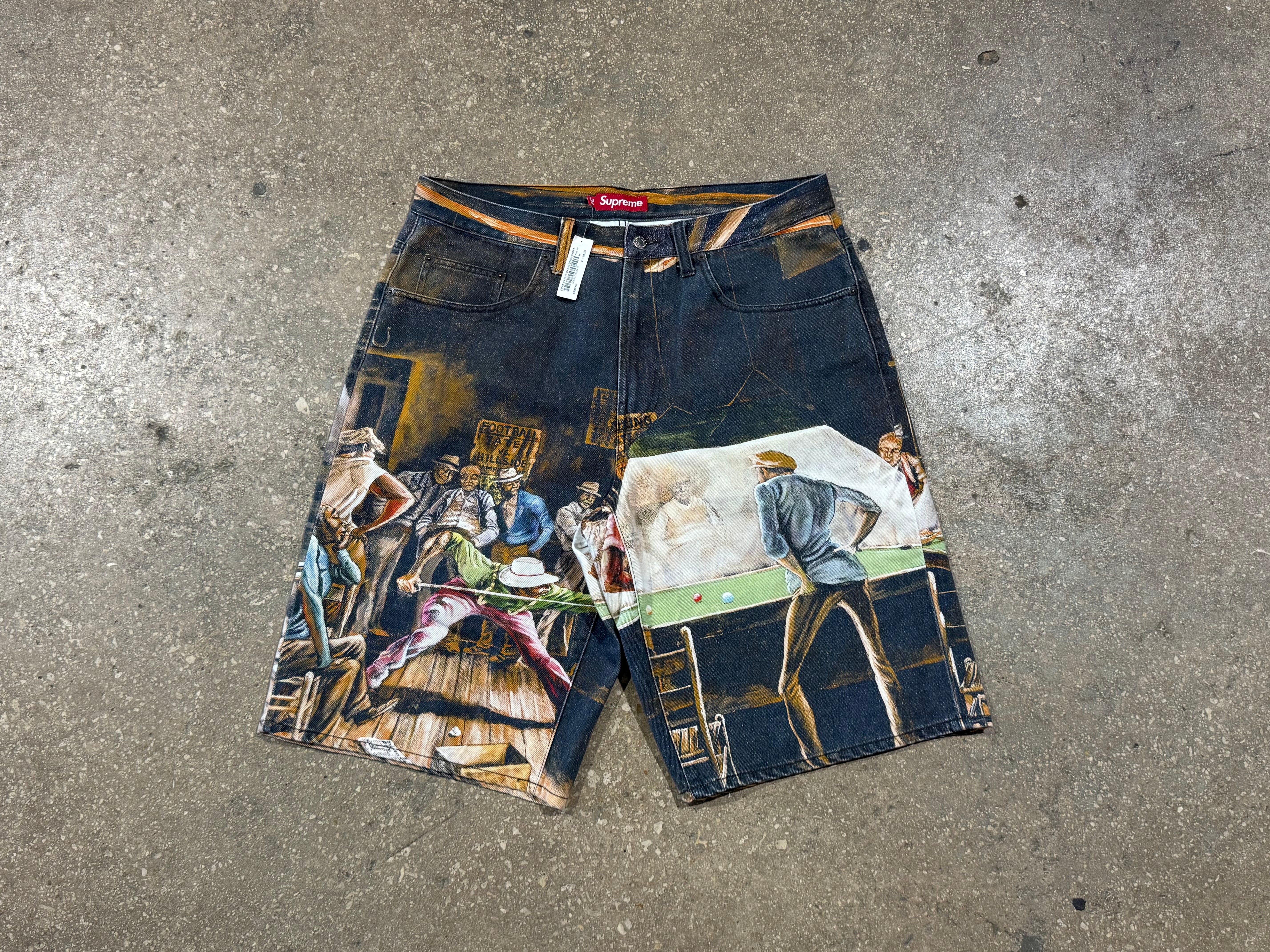 NEW Supreme x Ernie Barnes Billiards Denim Shorts - Multicolor Size 34