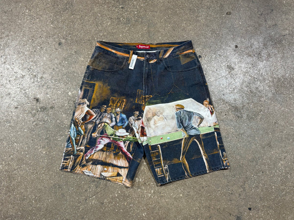 NEW Supreme x Ernie Barnes Billiards Denim Shorts - Multicolor Size 34