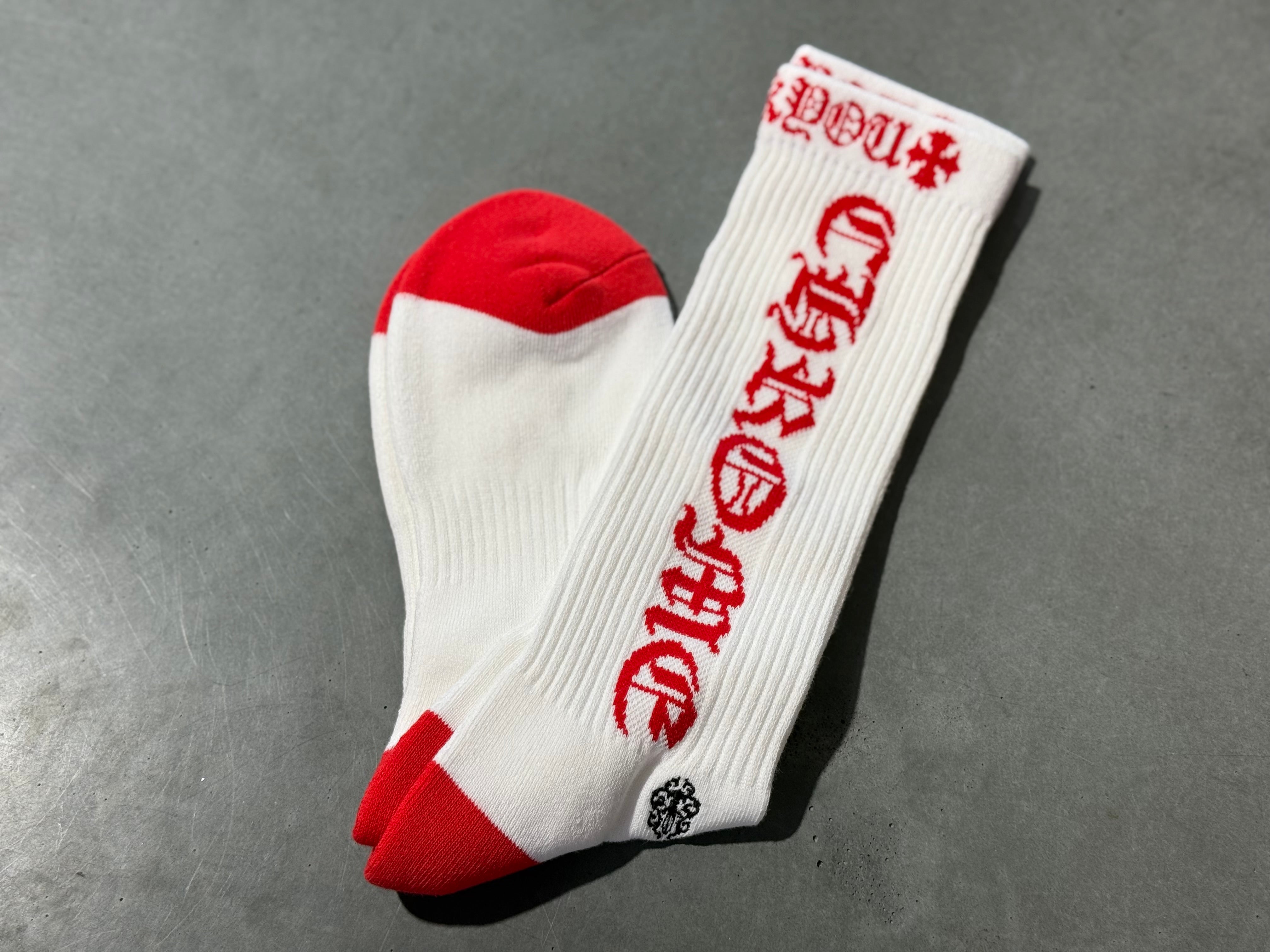 NEW Chrome Hearts Socks - Vertical Logo/White & Red