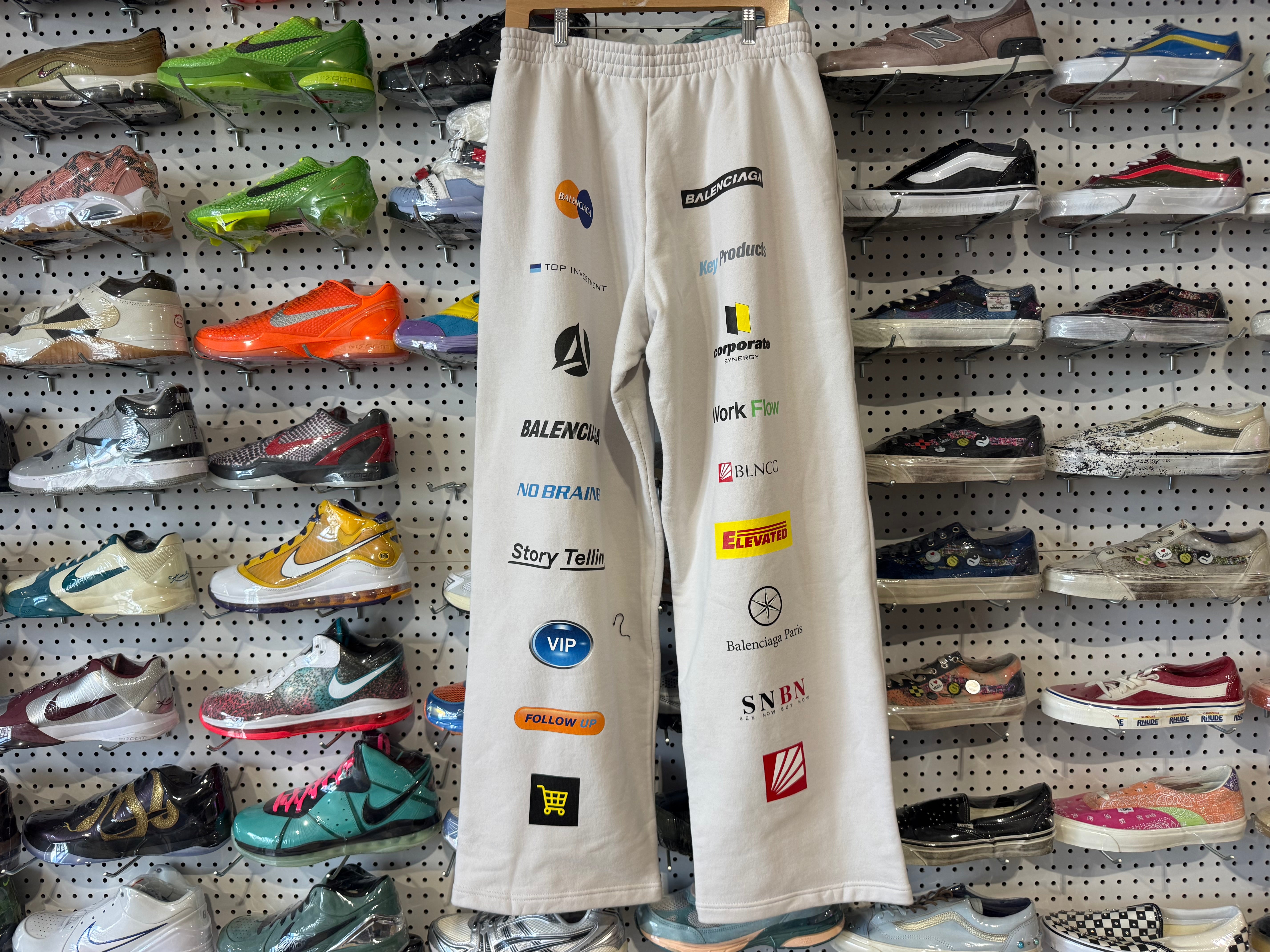 NEW Balenciaga Multi Logo Sweatpants - Sail Size Large